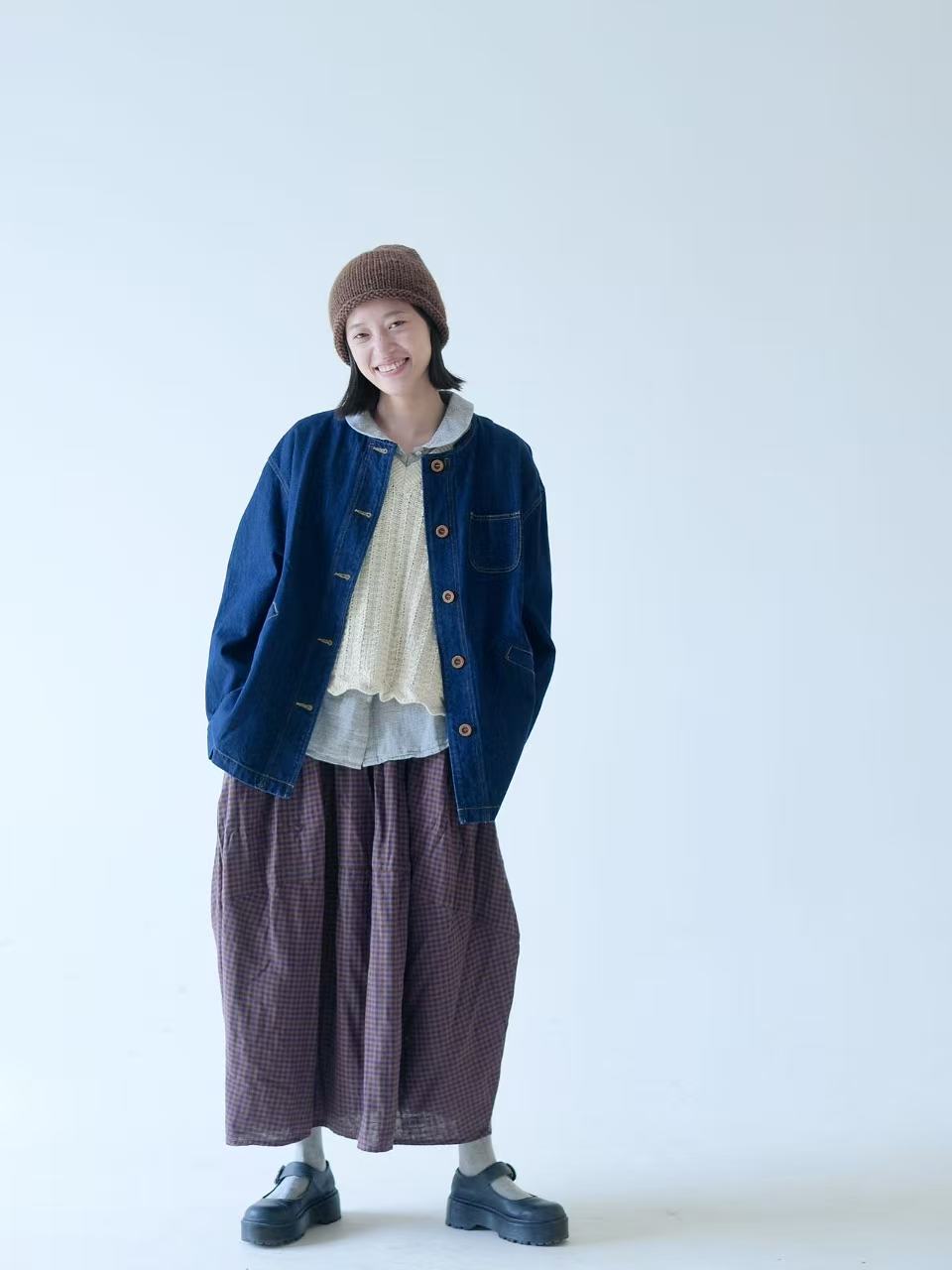 Brown Check Cotton Skirt – Lightweight Japanese Fabric