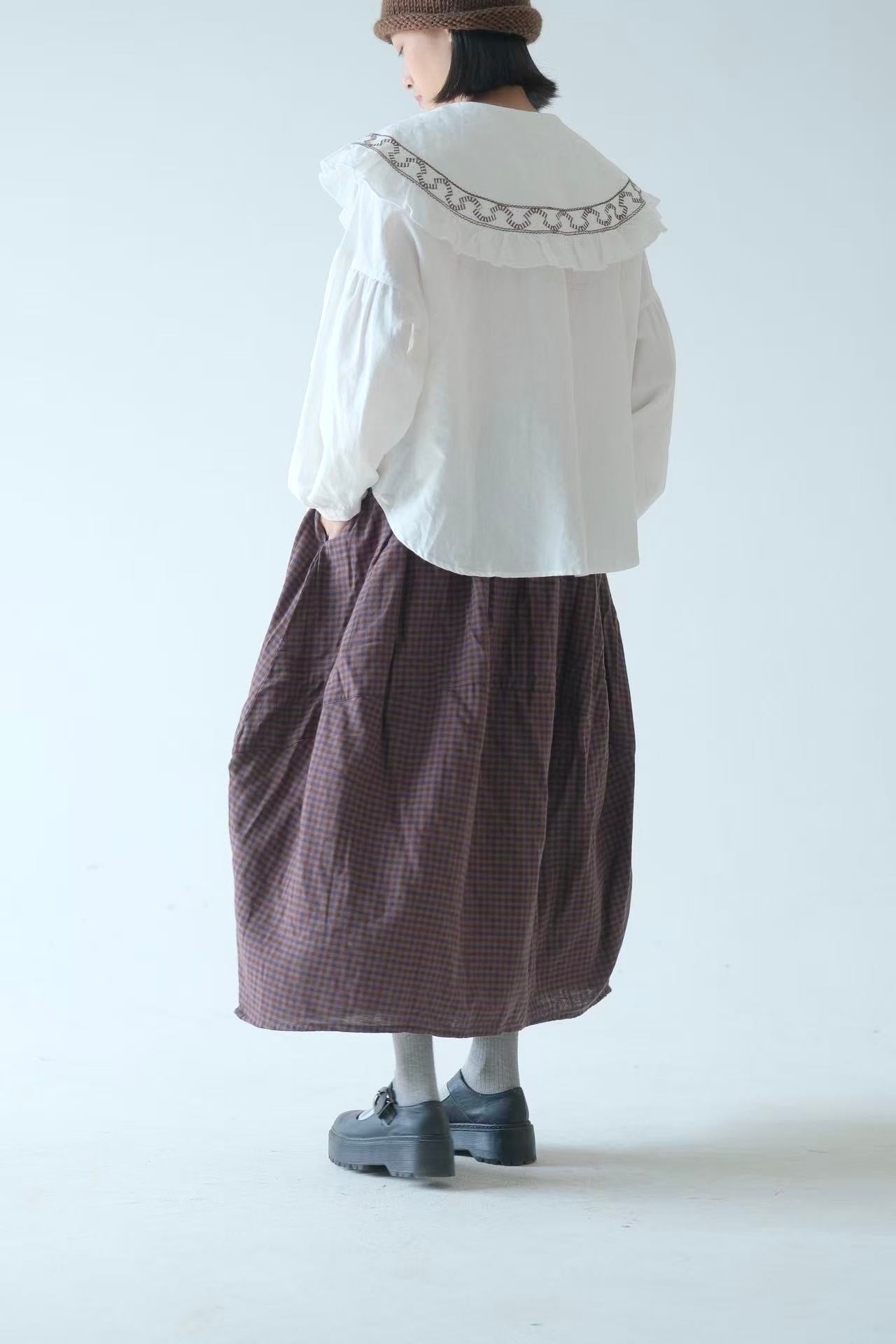 Brown Check Cotton Skirt – Lightweight Japanese Fabric