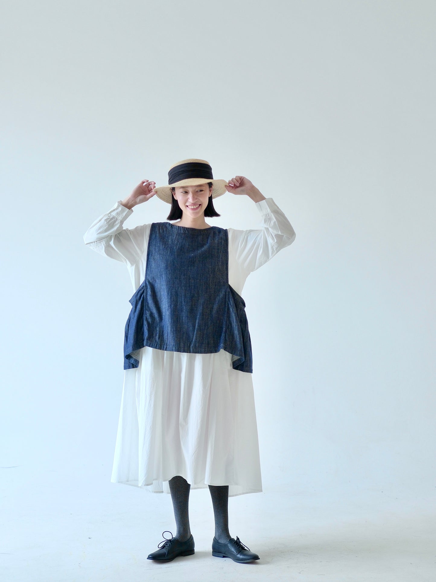 Cotton Gathered Long Dress – White