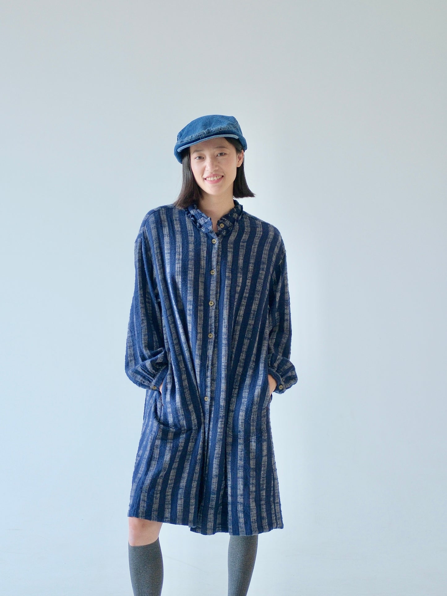 Indigo Cotton Shirt Dress