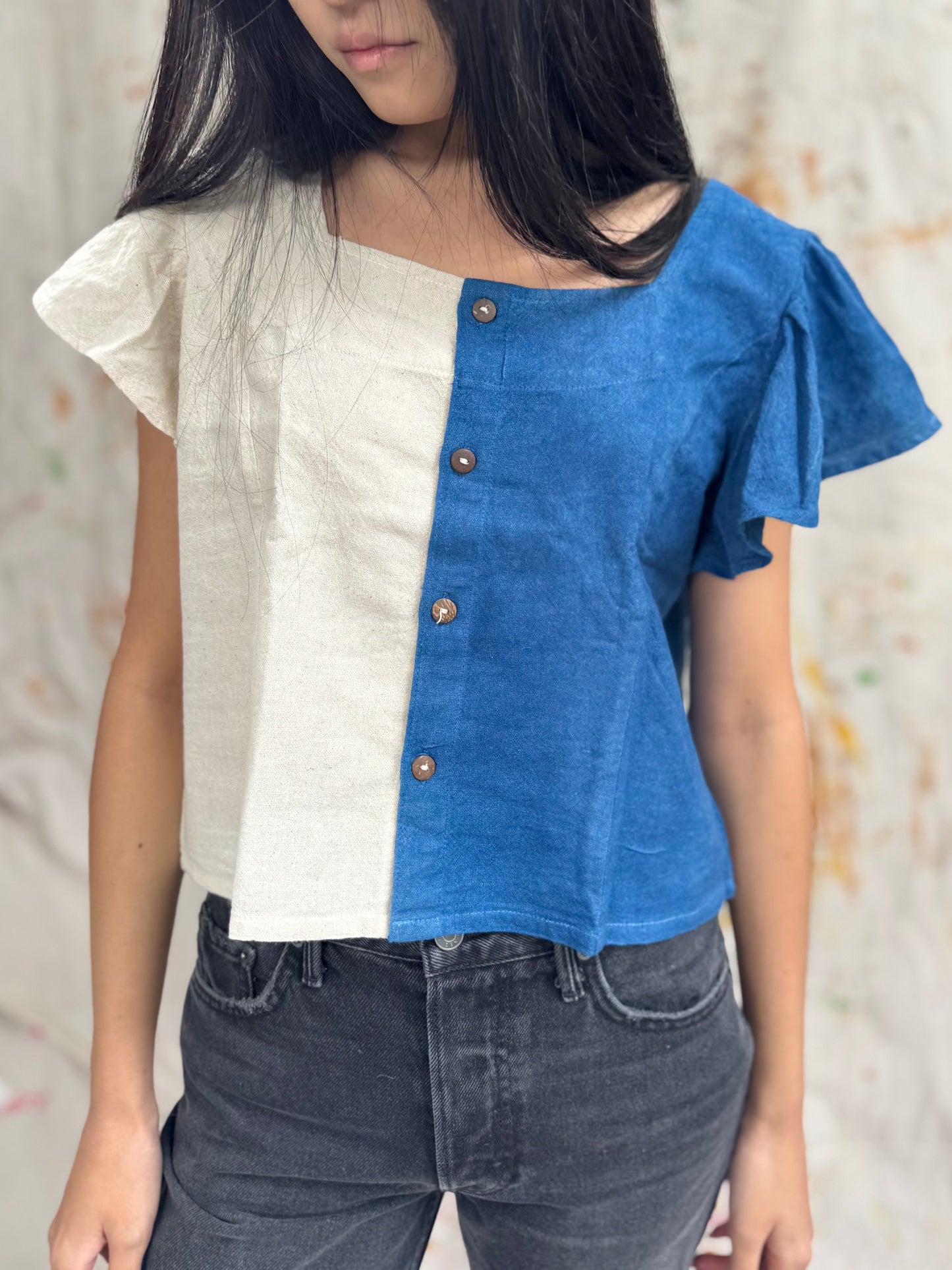 Hand-Dyed Indigo Cotton Asymmetrical Top | Natural Plant Dye | One of a Kind