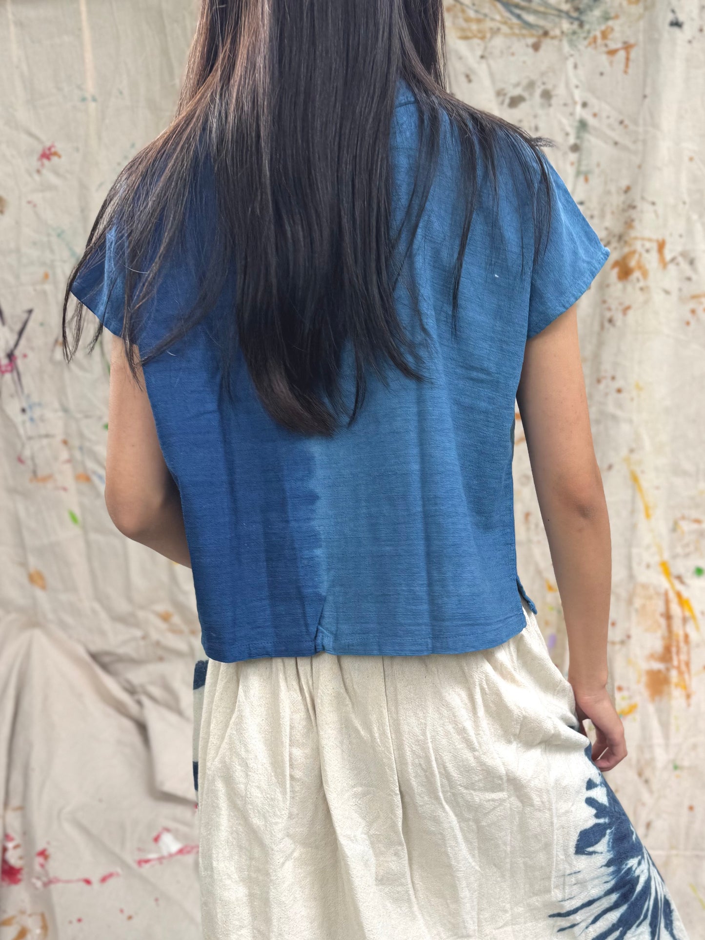 Hand-Dyed Indigo Cotton Button Top | Natural Plant Dye | One of a Kind