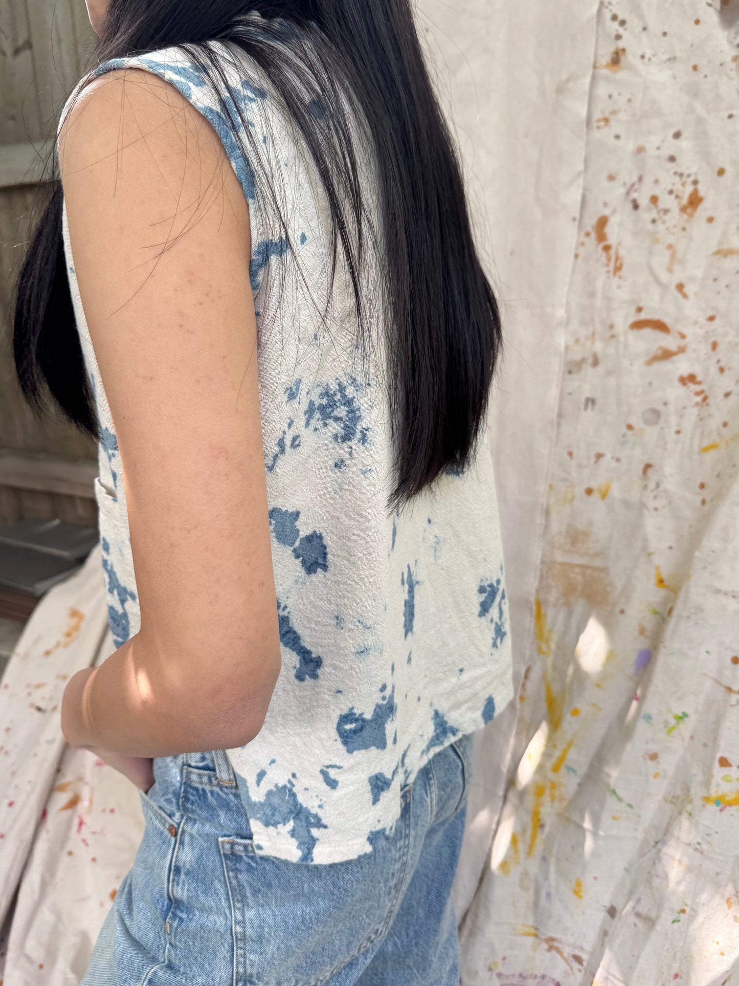 Hand-Dyed Indigo Cotton Sleeveless Top | Natural Plant Dye | One of a Kind