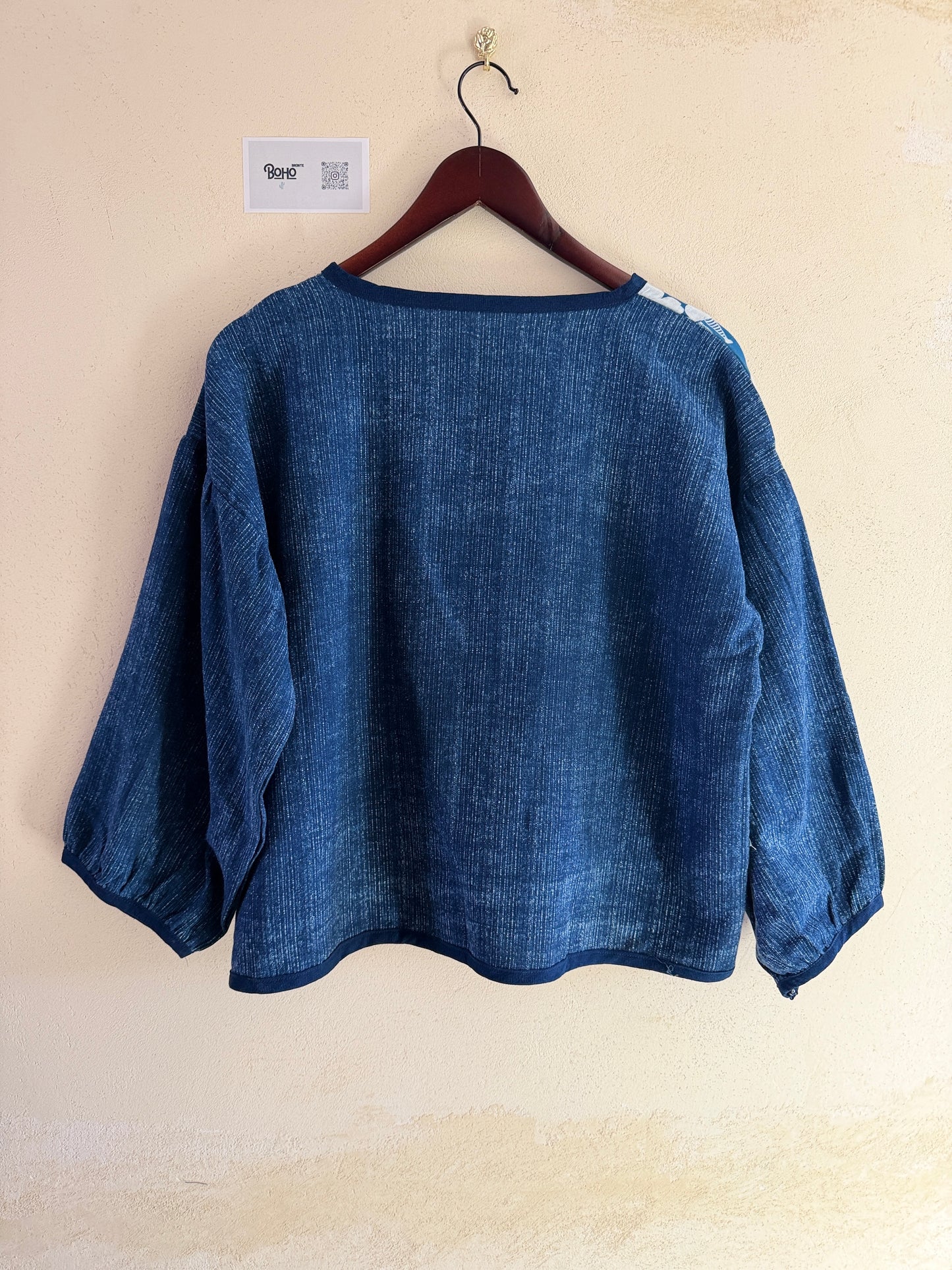 Indigo Patchwork Wrap Jacket – Handmade Cotton Kimono Top | BoHo Bronte (Made in Thailand)