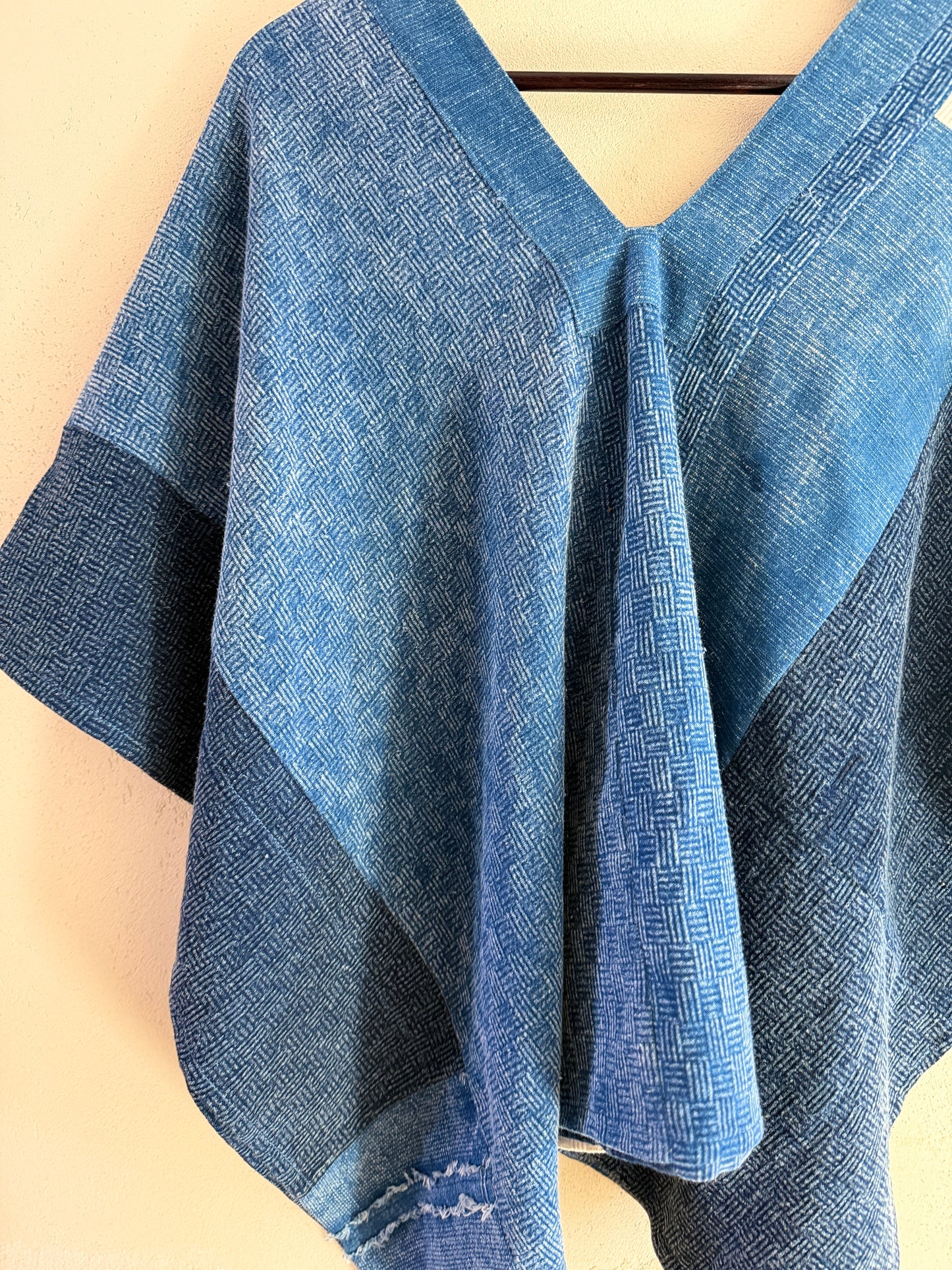 Indigo Patchwork Kimono Top, Handmade Cotton Blouse, Japanese Style Loose Fit Top, Boho Artisan Clothing, One of a Kind Top