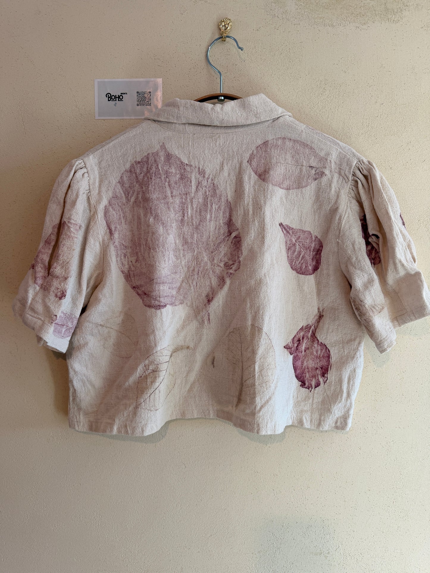 Leaf Dyed Cotton Cropped Shirt | Botanical Print | Handmade in Thailand