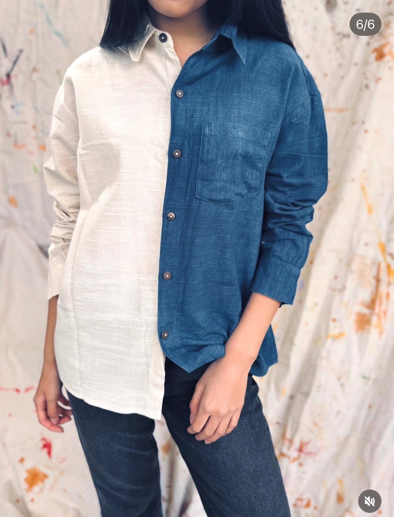Indigo Thai Dyed Shirt – Two Tone Cotton Button Up | Oversized Boho Top