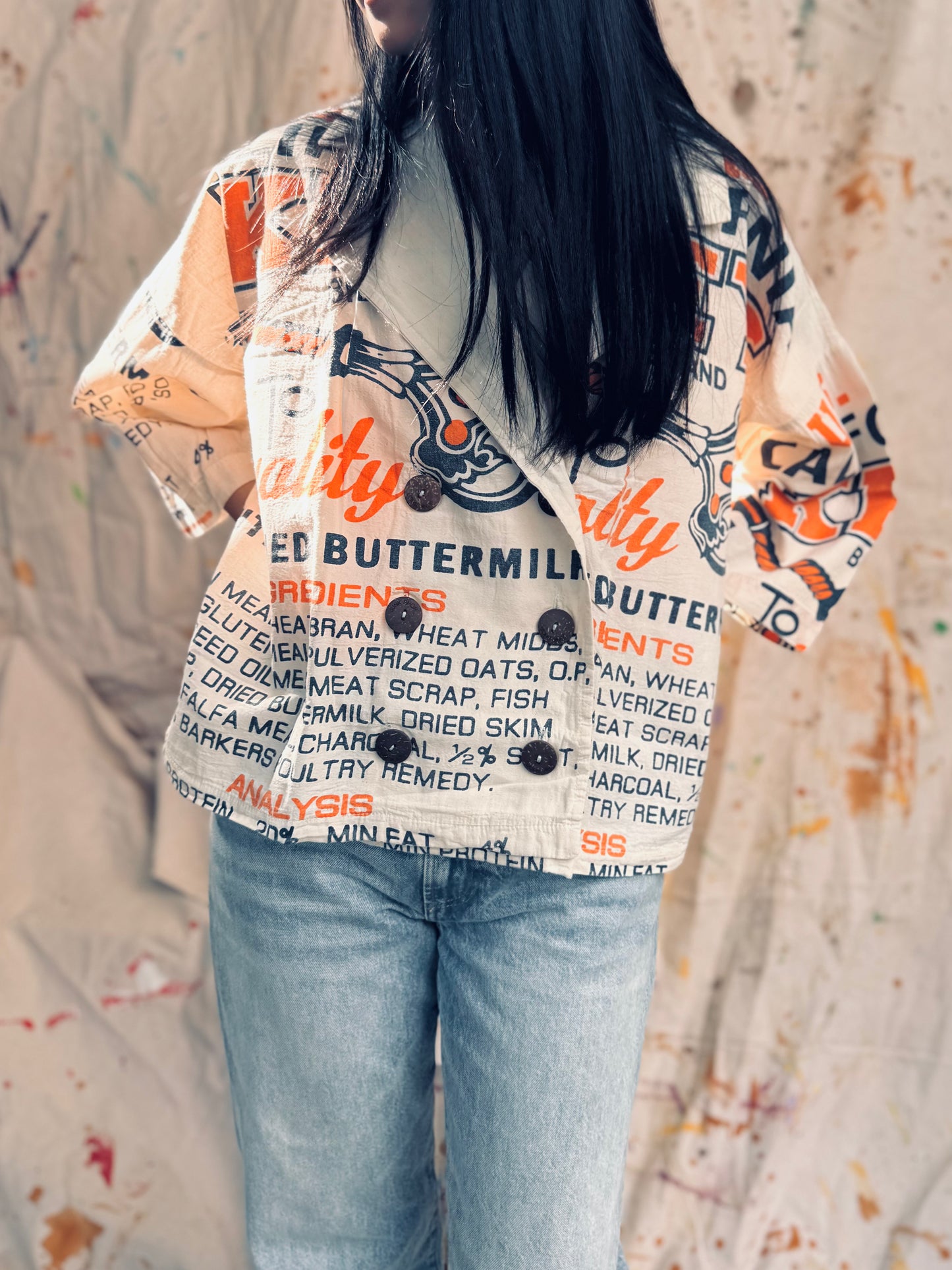 Thailand Vintage Sack Jacket – Buttermilk Feed Print