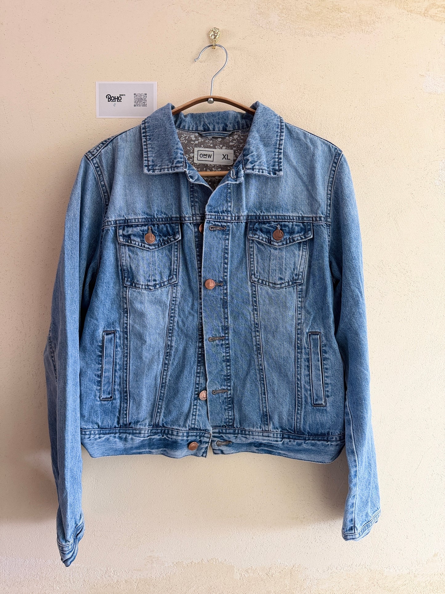 Boho Denim Jacket with Hand Embroidery – Pop Folk Art | One-of-a-Kind Statement Piece
