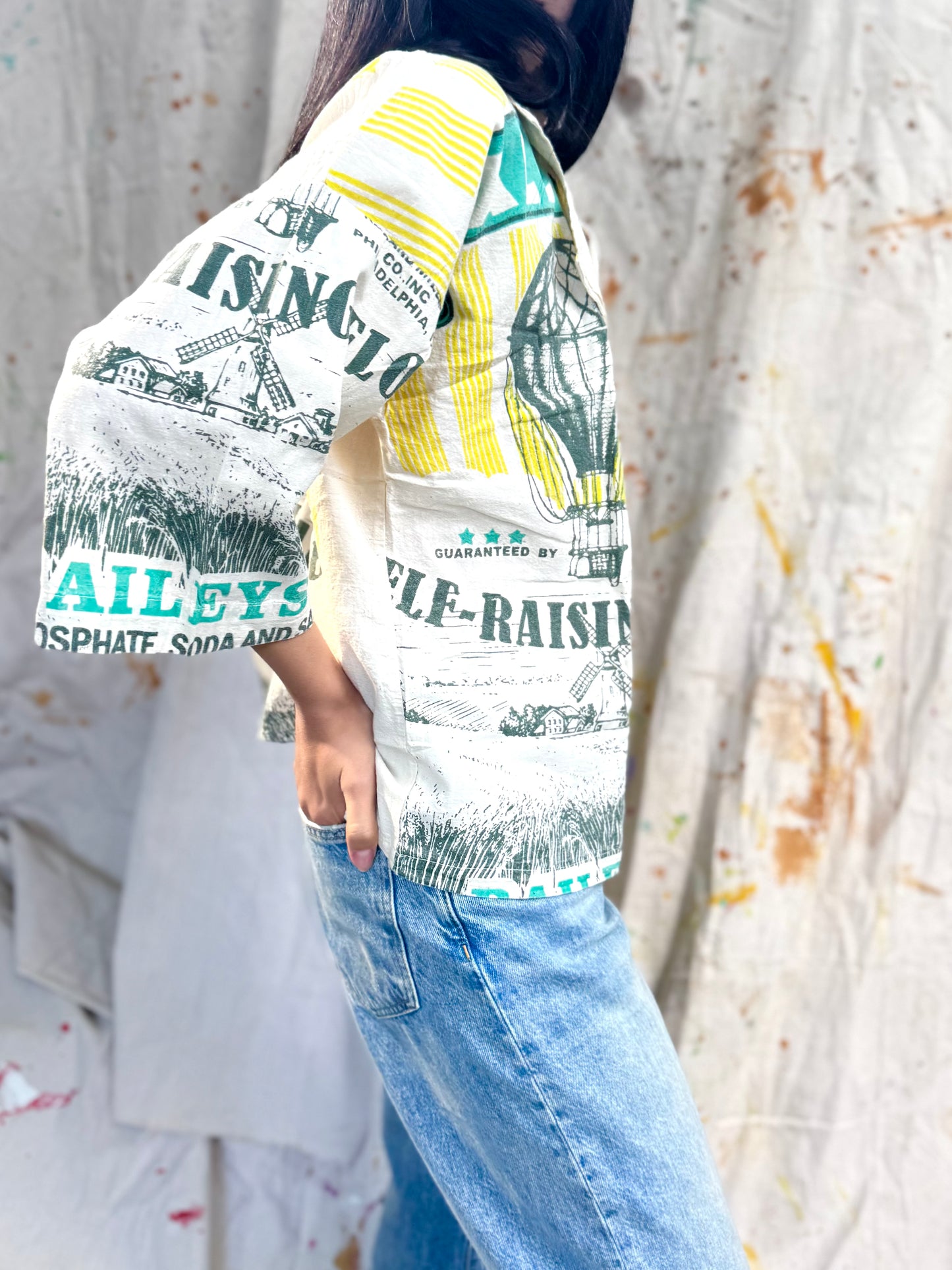 Thailand Vintage Sack Jacket – Yellow & Green Flour Print