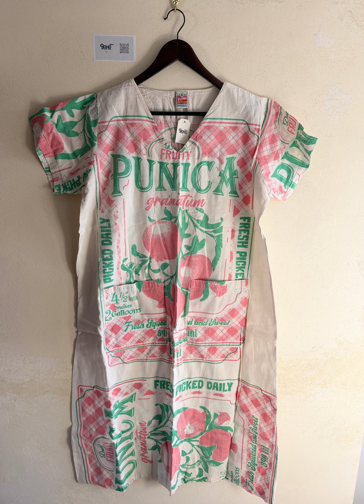 Multi Pattern V-Neck Dress – Washed Cotton Upcycled Artwear