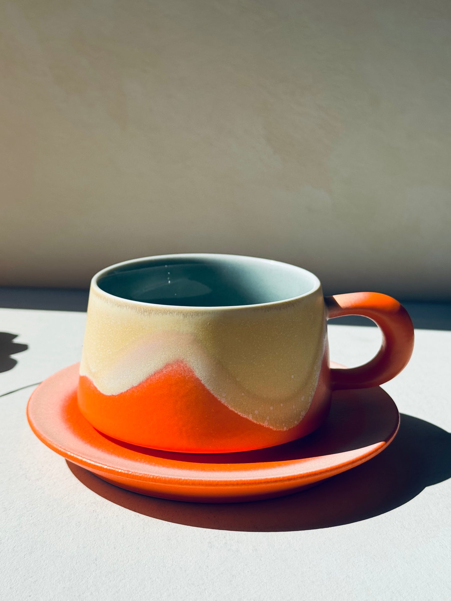 Sunset Orange – Ceramic Mug + Saucer | BoHo Bronte Exclusive