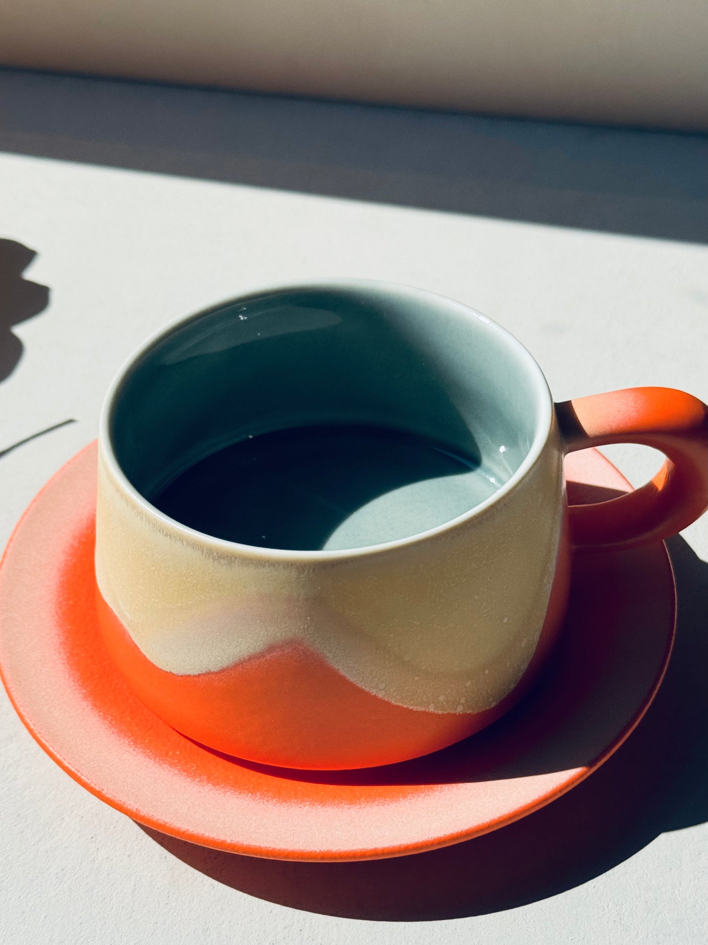 Sunset Orange – Ceramic Mug + Saucer | BoHo Bronte Exclusive