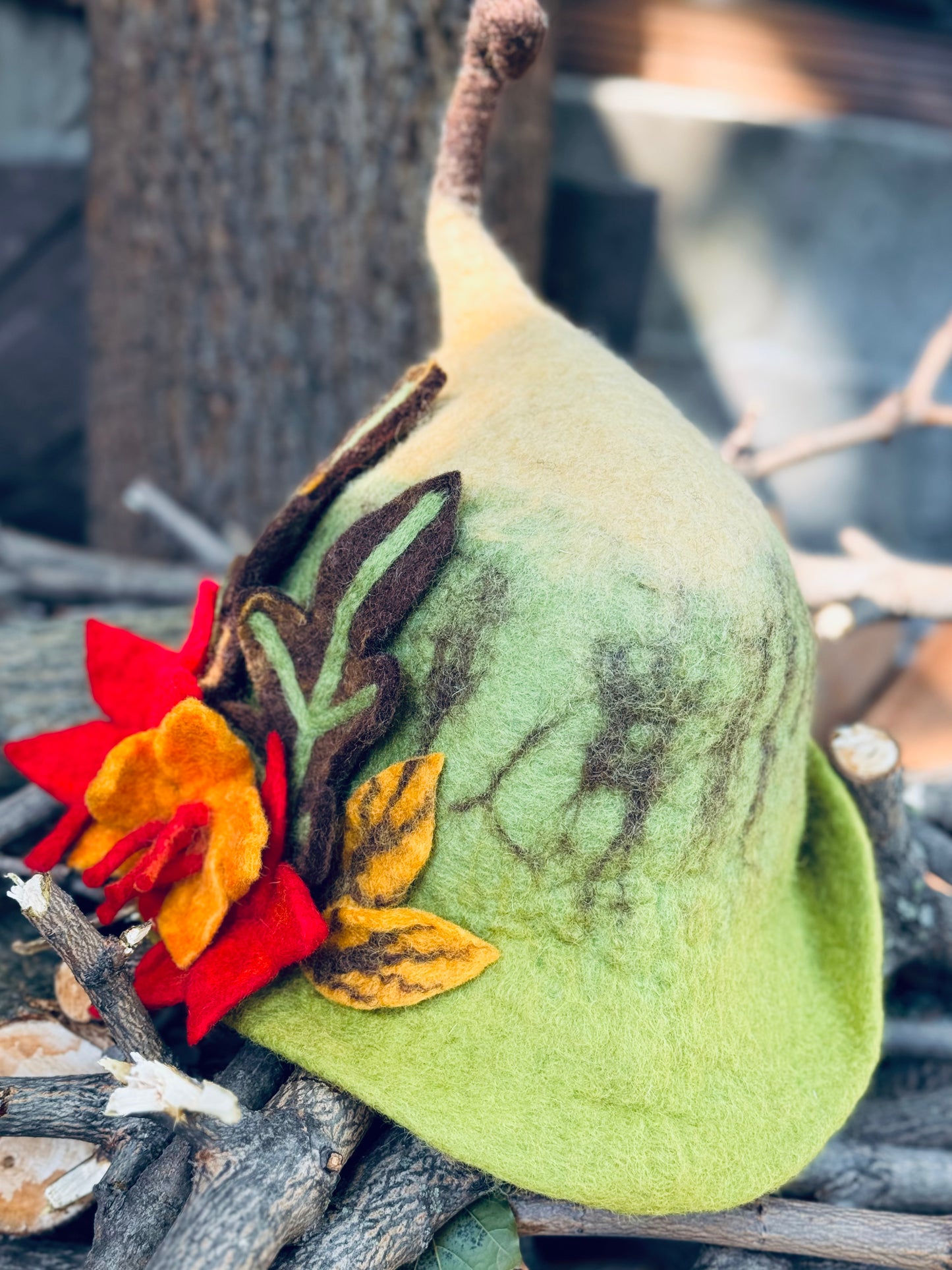 Autumn Leaves Felt Hat – Handmade in Nepal from 100% Wool