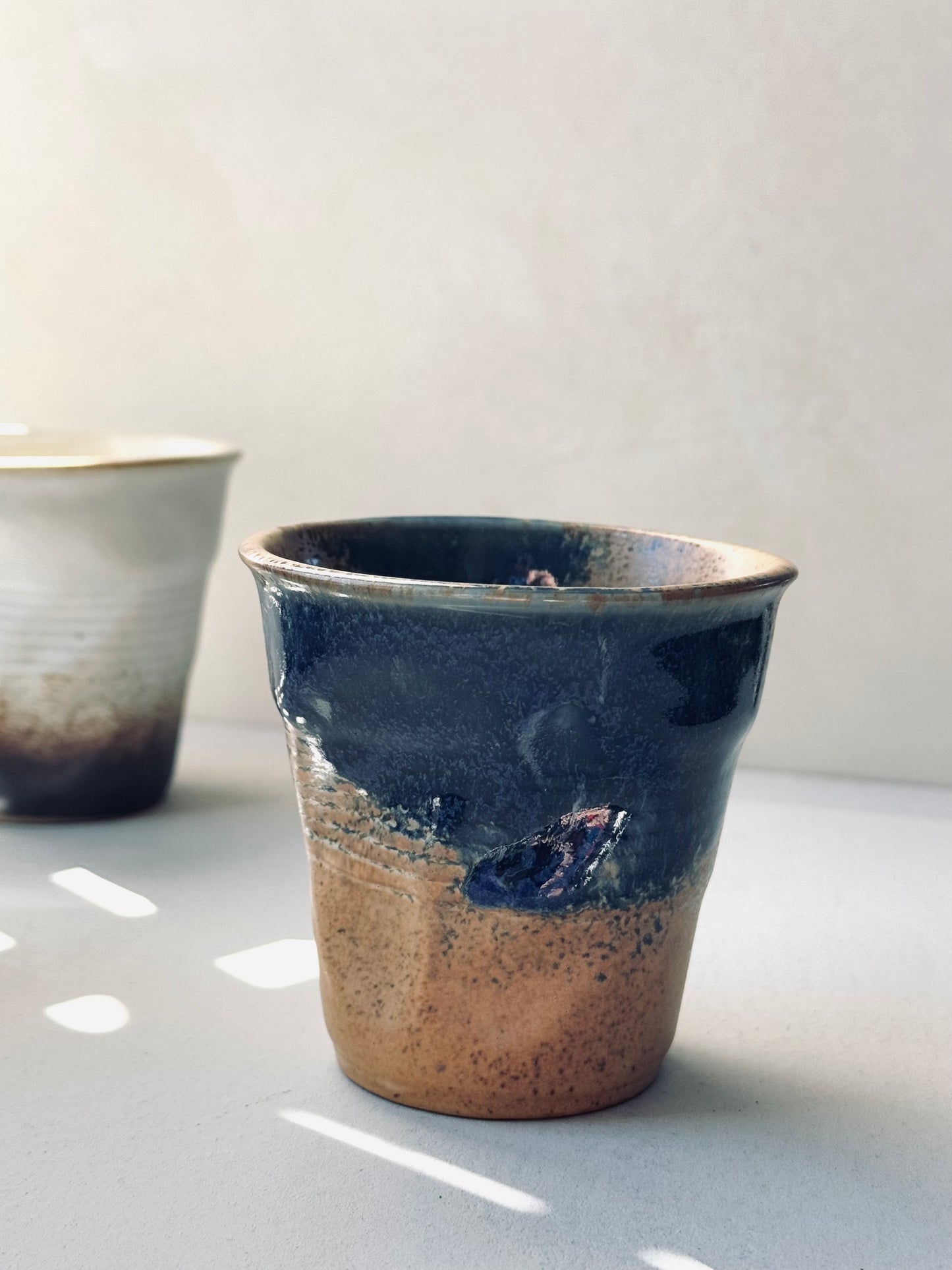 Rustic Stoneware Tumbler – Earth Brown & Deep Blue (220ml)