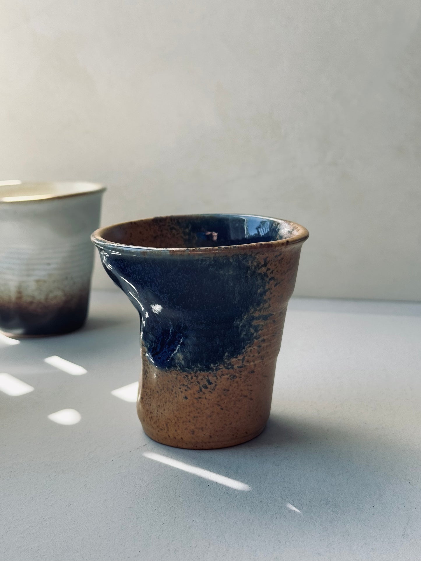 Rustic Stoneware Tumbler – Earth Brown & Deep Blue (220ml)
