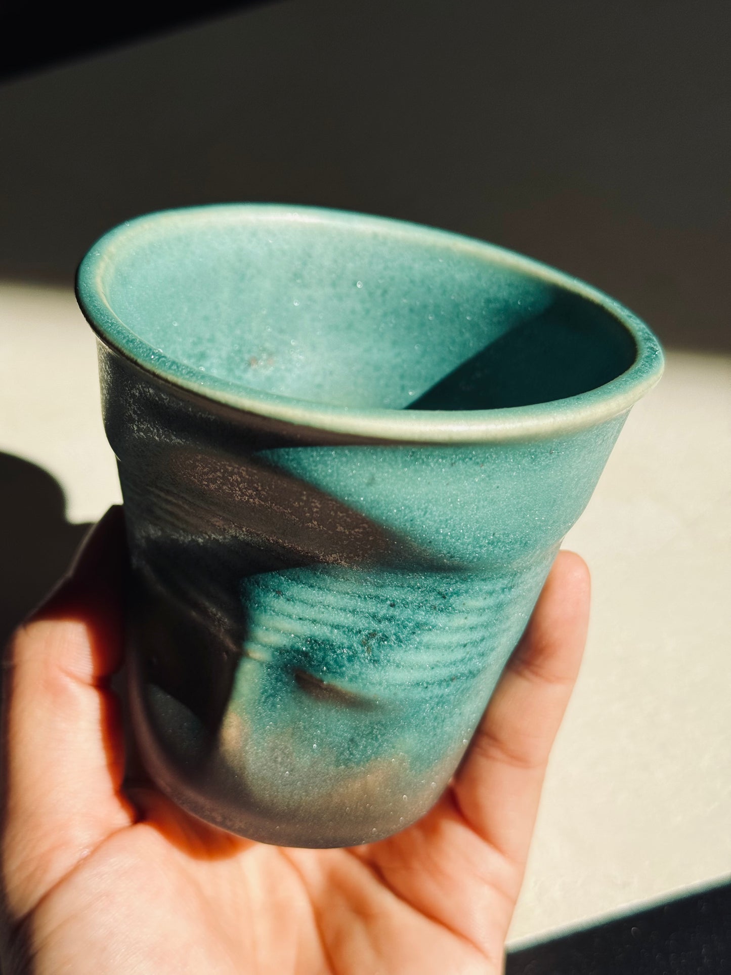 Rustic Gradient Stoneware Tumbler – Teal Green & Black (220ml)