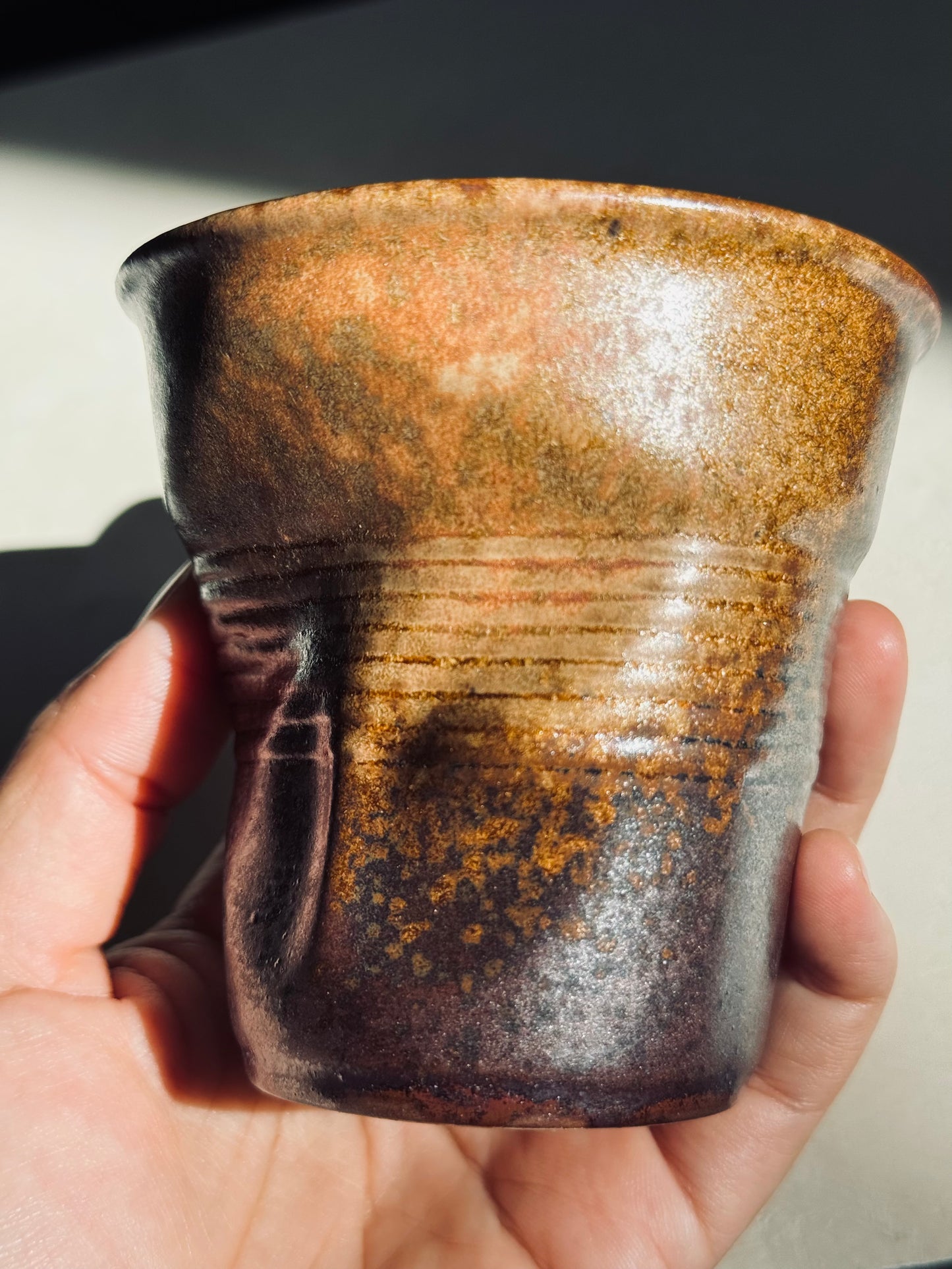 Rustic Gradient Stoneware Tumbler – Burnt Brown & Charcoal (220ml)