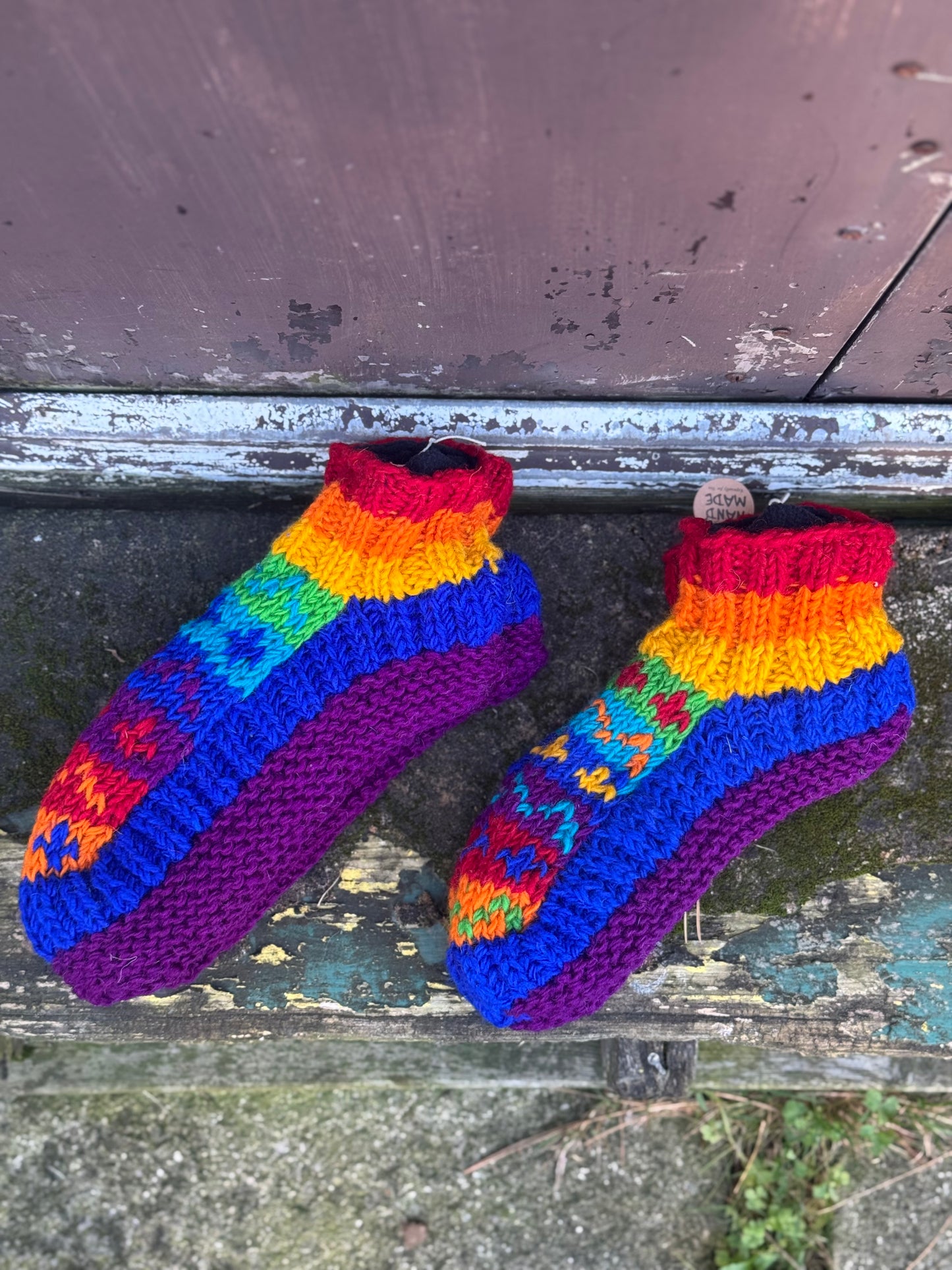 Handmade Wool Slippers โ Rainbow Joy Edition