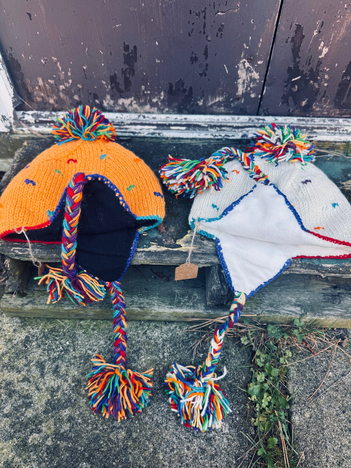 🧡 “Snow Carnival” Wool Earflap Hat – Handmade in Nepal 🇳🇵