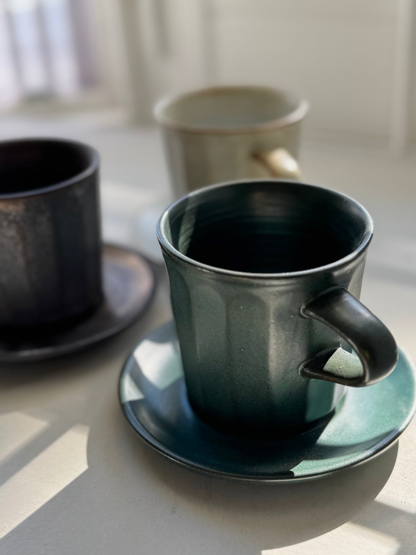 Artisan Coffee Cup & Saucer – Ivory Speckle Edition