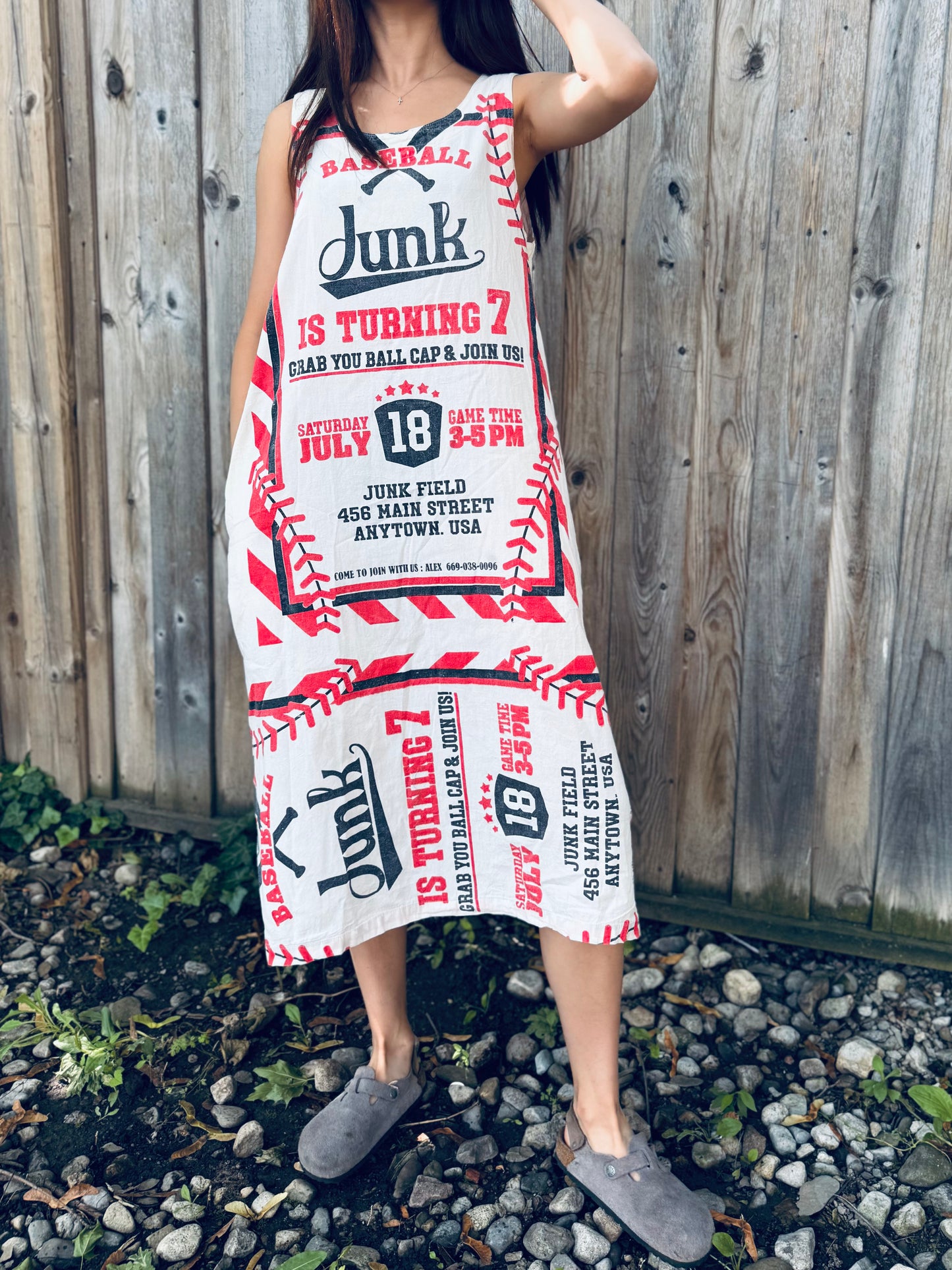 Vintage Baseball Graphic Washed Cotton Dress