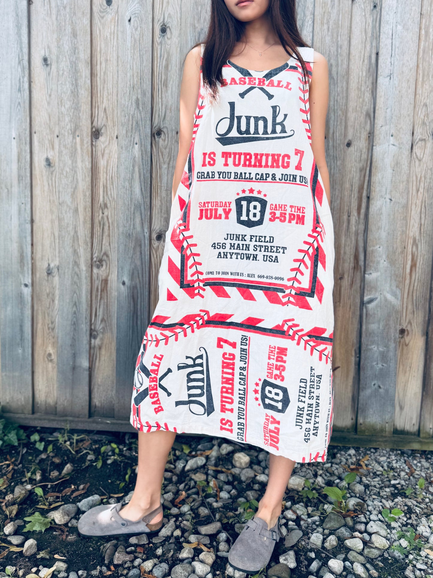 Vintage Baseball Graphic Washed Cotton Dress