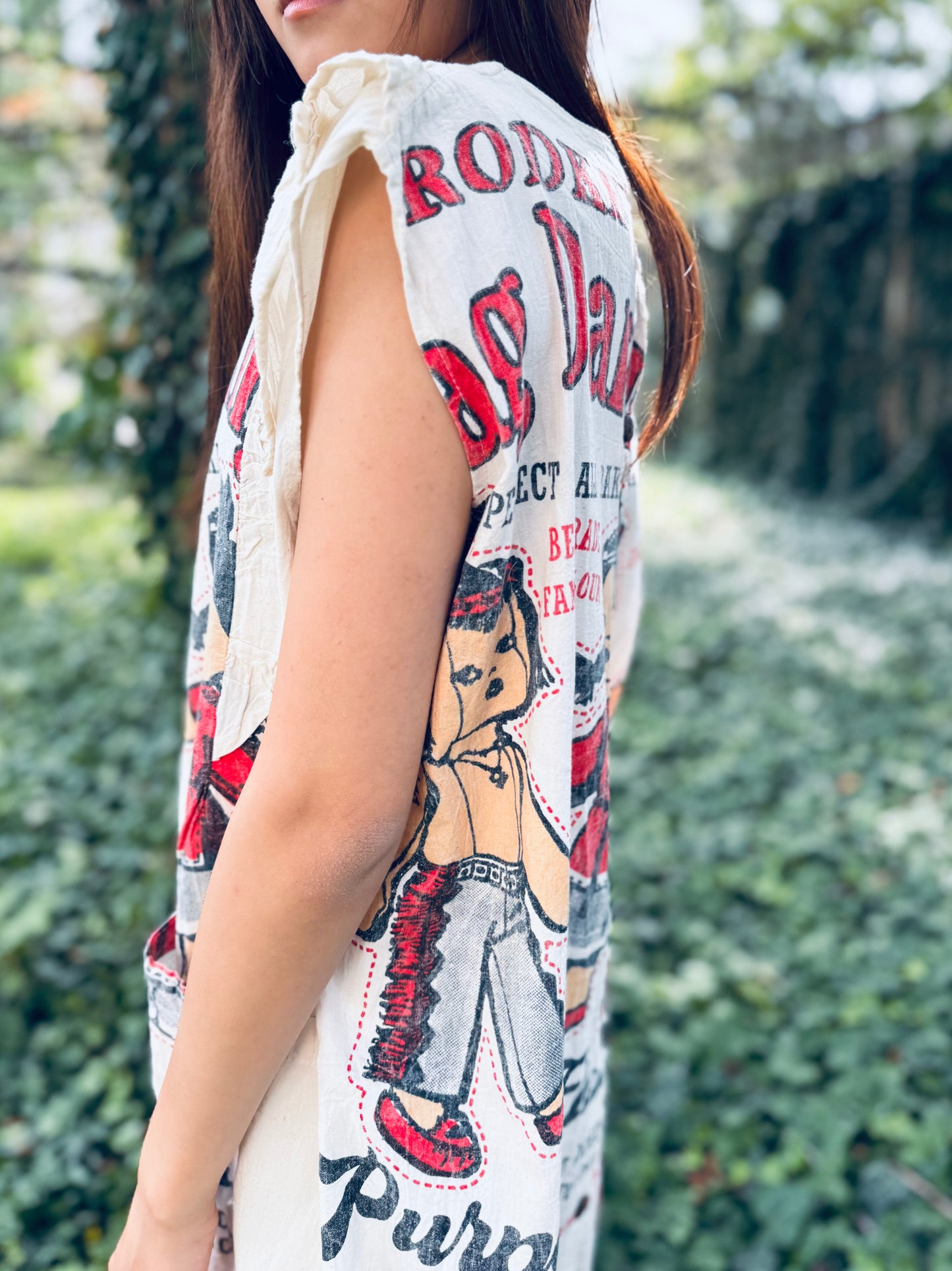 Vintage Flour‑Sack Print Washed Cotton Dress