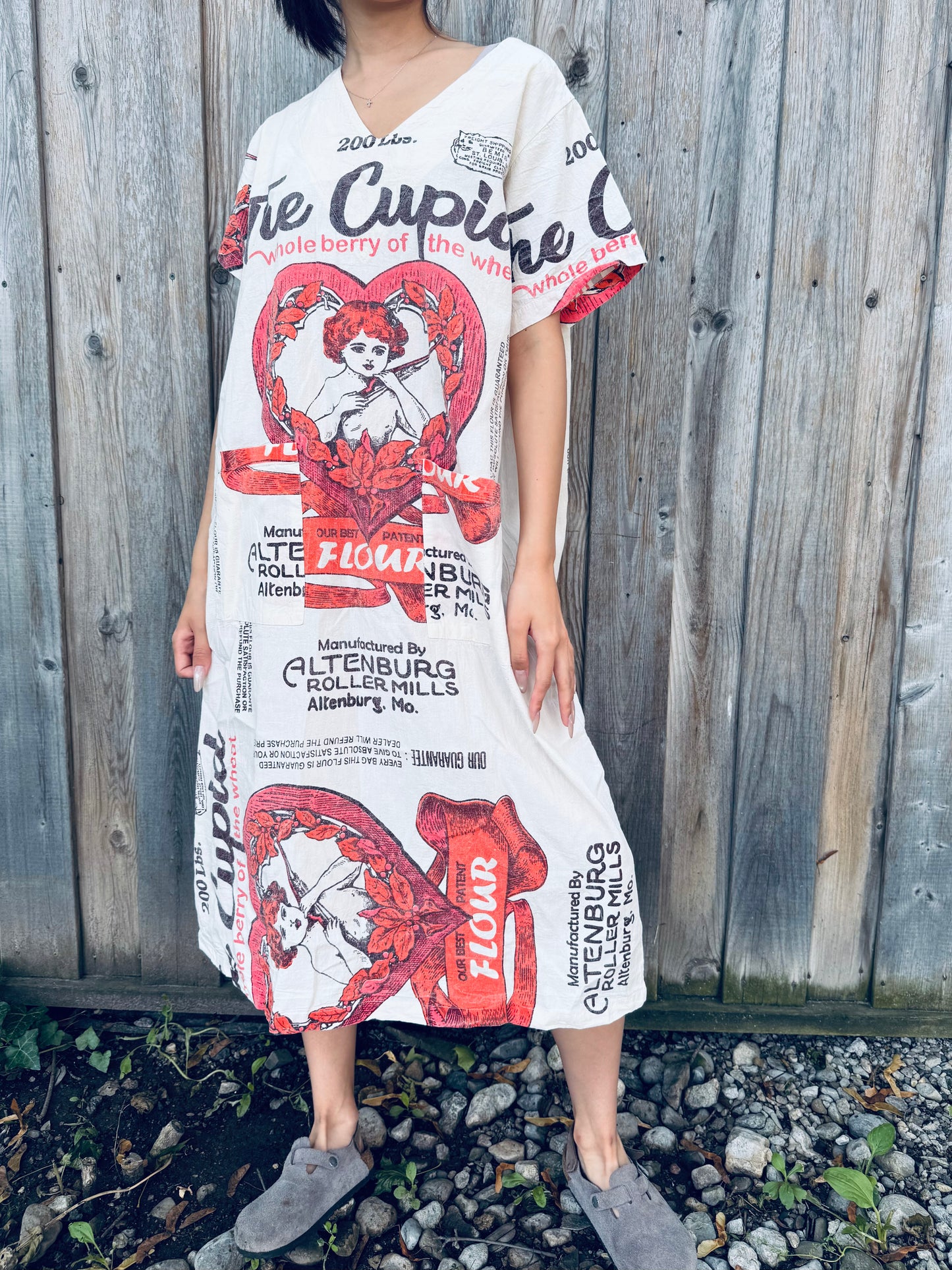 Vintage Cupid Print Washed Cotton Dress – Oversized