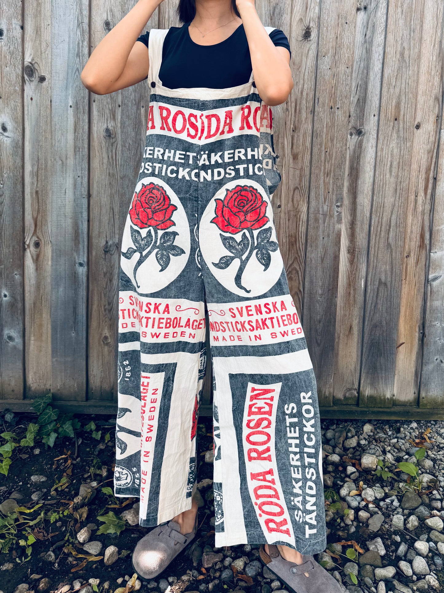 Vintage Rose Print Washed Cotton Overalls – Oversized