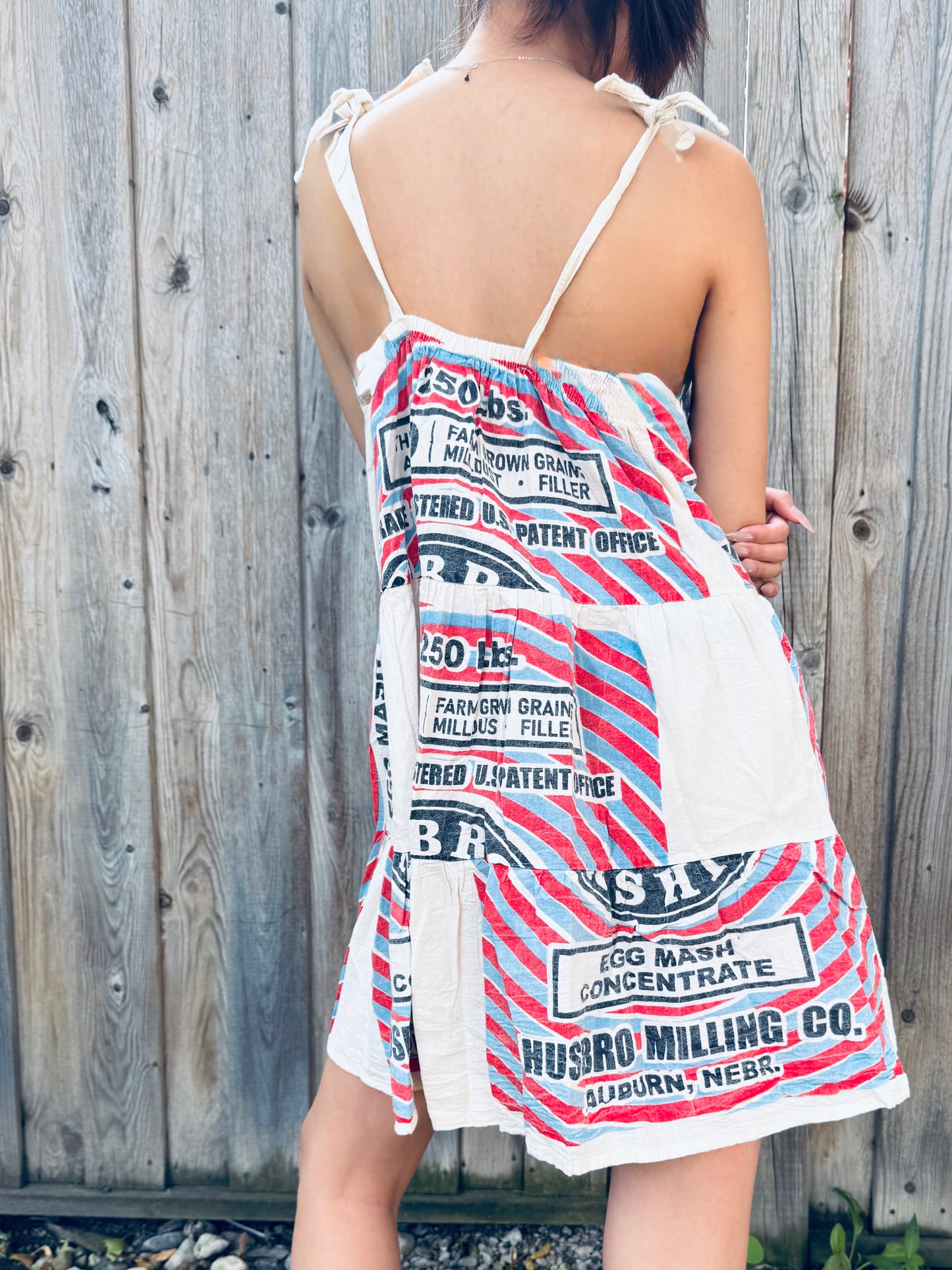 Vintage Swan Print Washed Cotton Strappy Dress – Adjustable, One Size