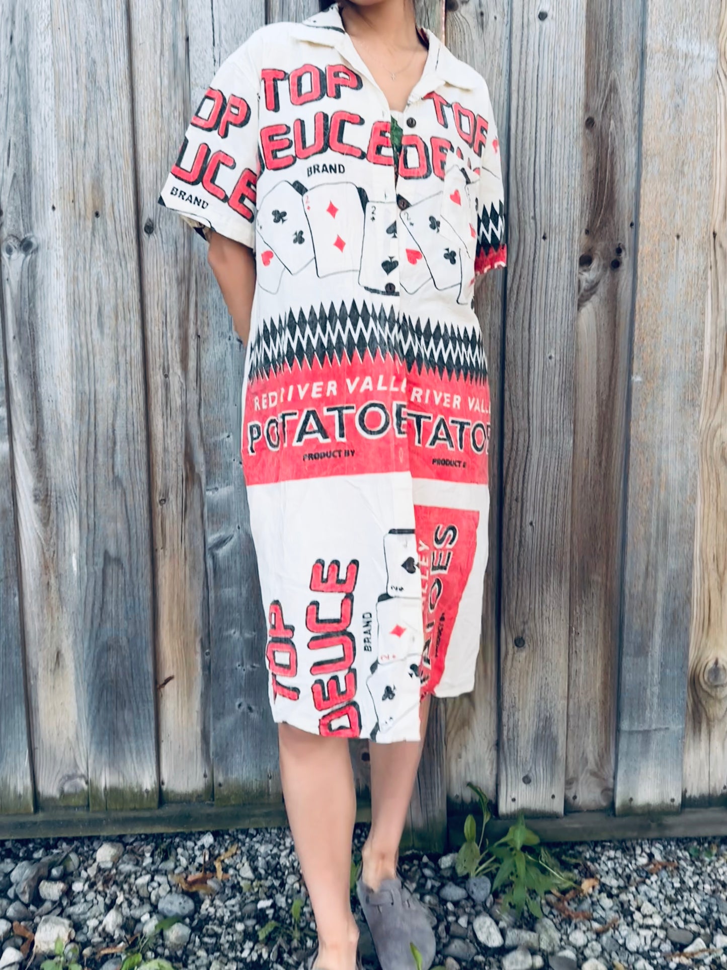 Vintage Poker Print Washed Cotton Shirt‑Dress – Wear Solo or as a Layer