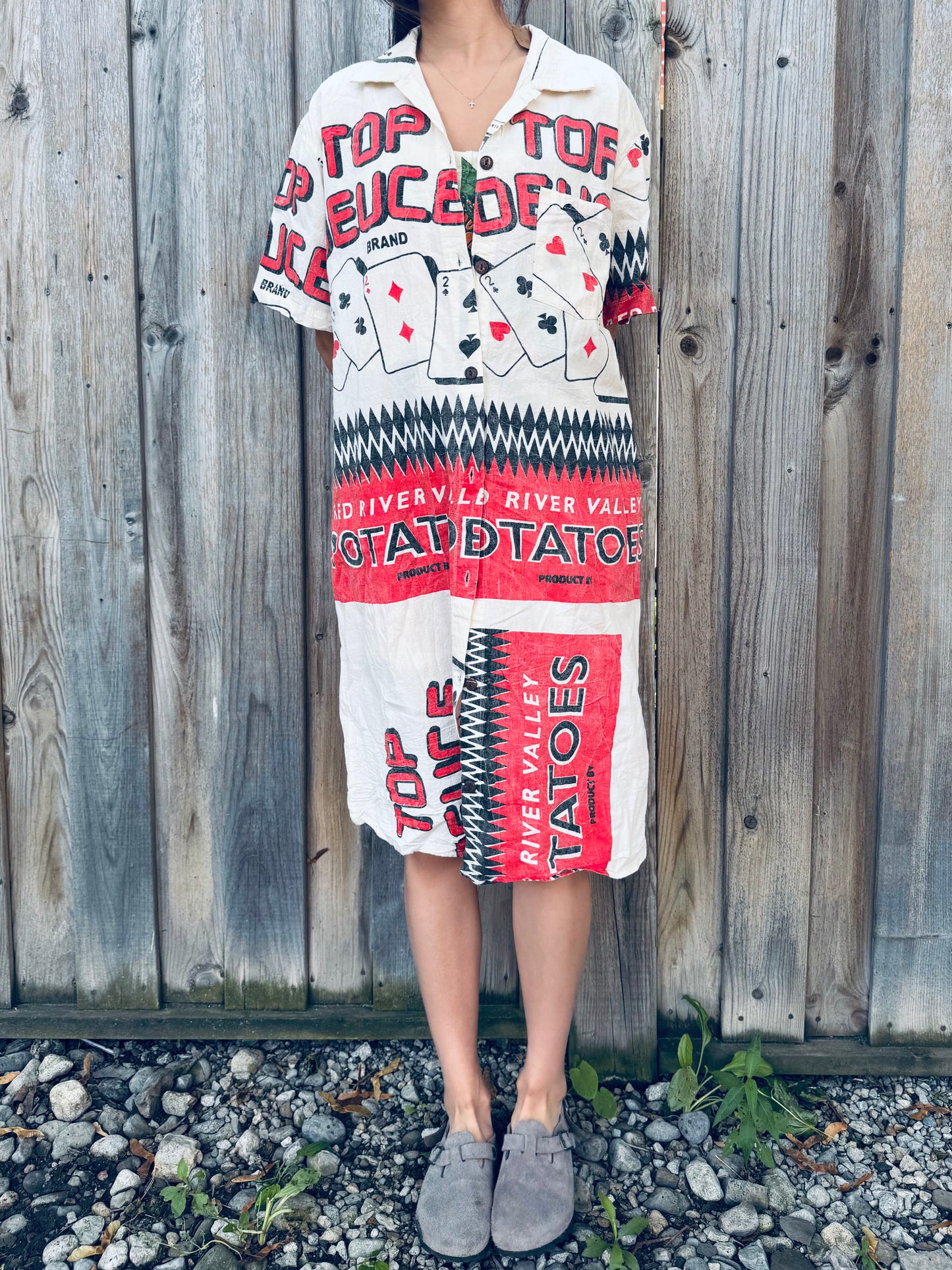 Vintage Poker Print Washed Cotton Shirt‑Dress – Wear Solo or as a Layer