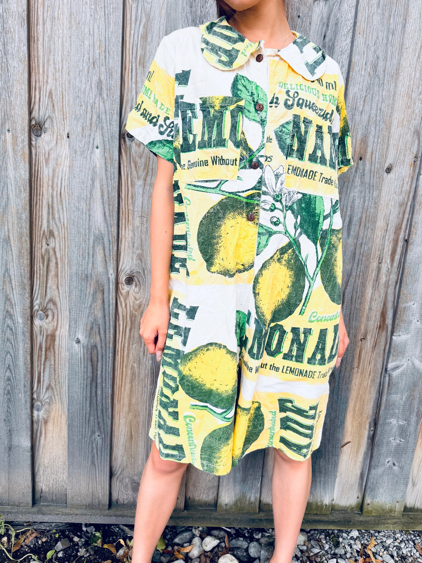 Vintage Lemonade Print Washed Cotton Jumpsuit – Fresh & Playful Everyday Wear