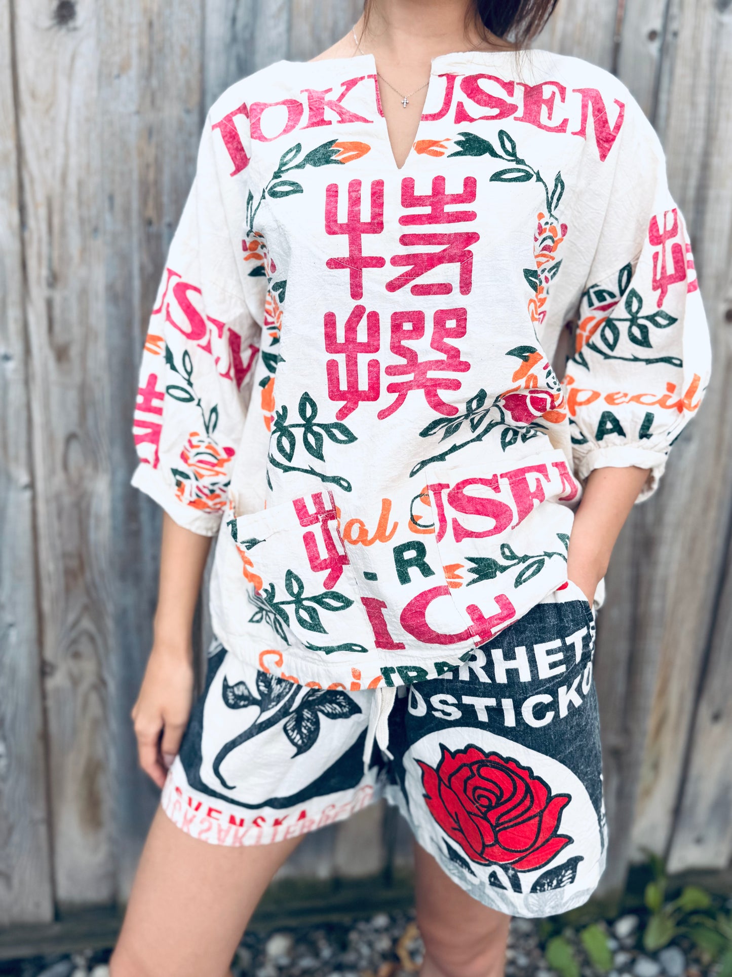 Red Rose Matchbox Print Drawstring Shorts