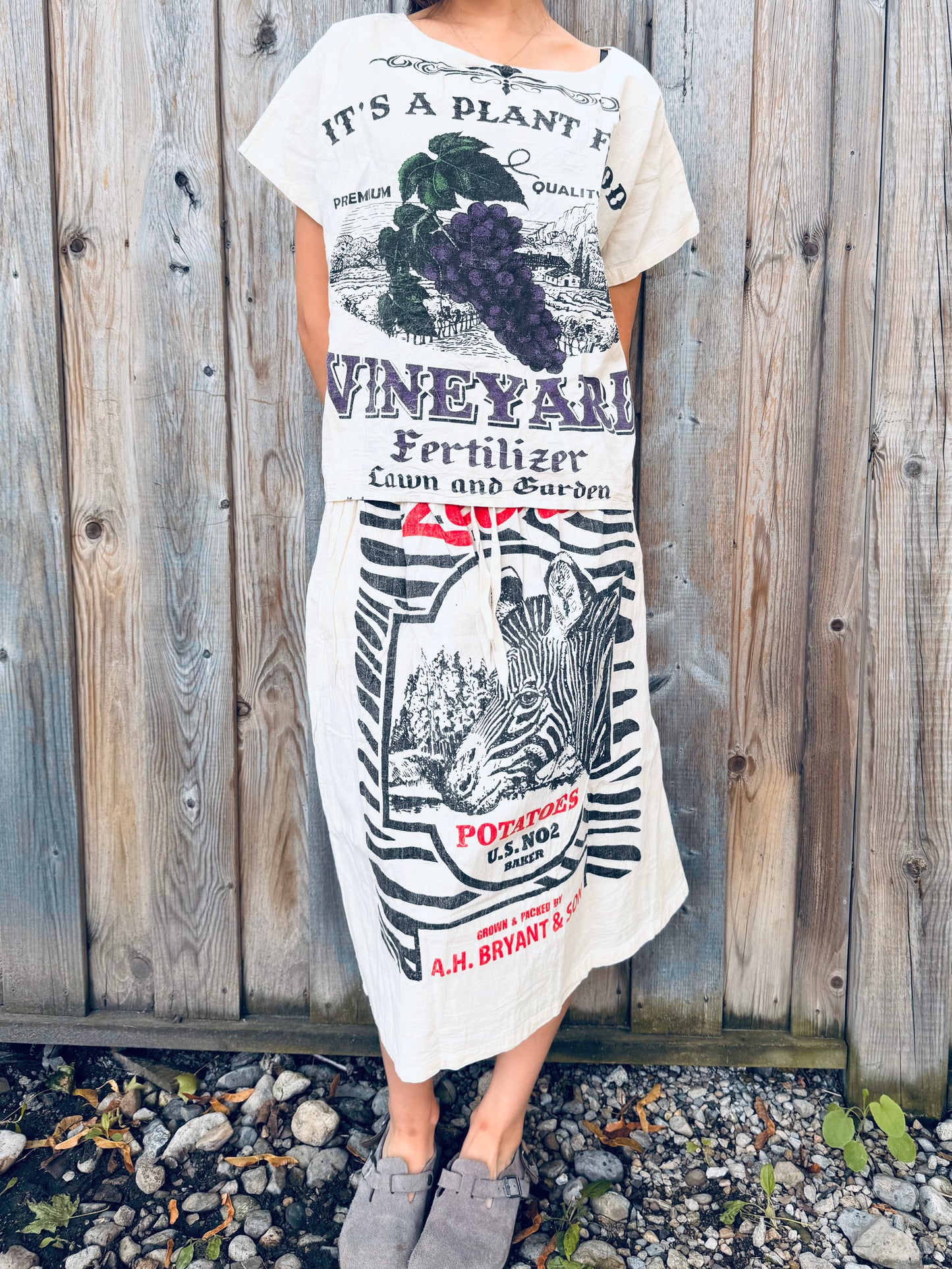 Zebra Potato Sack Midi Skirt – Reworked Vintage Style |