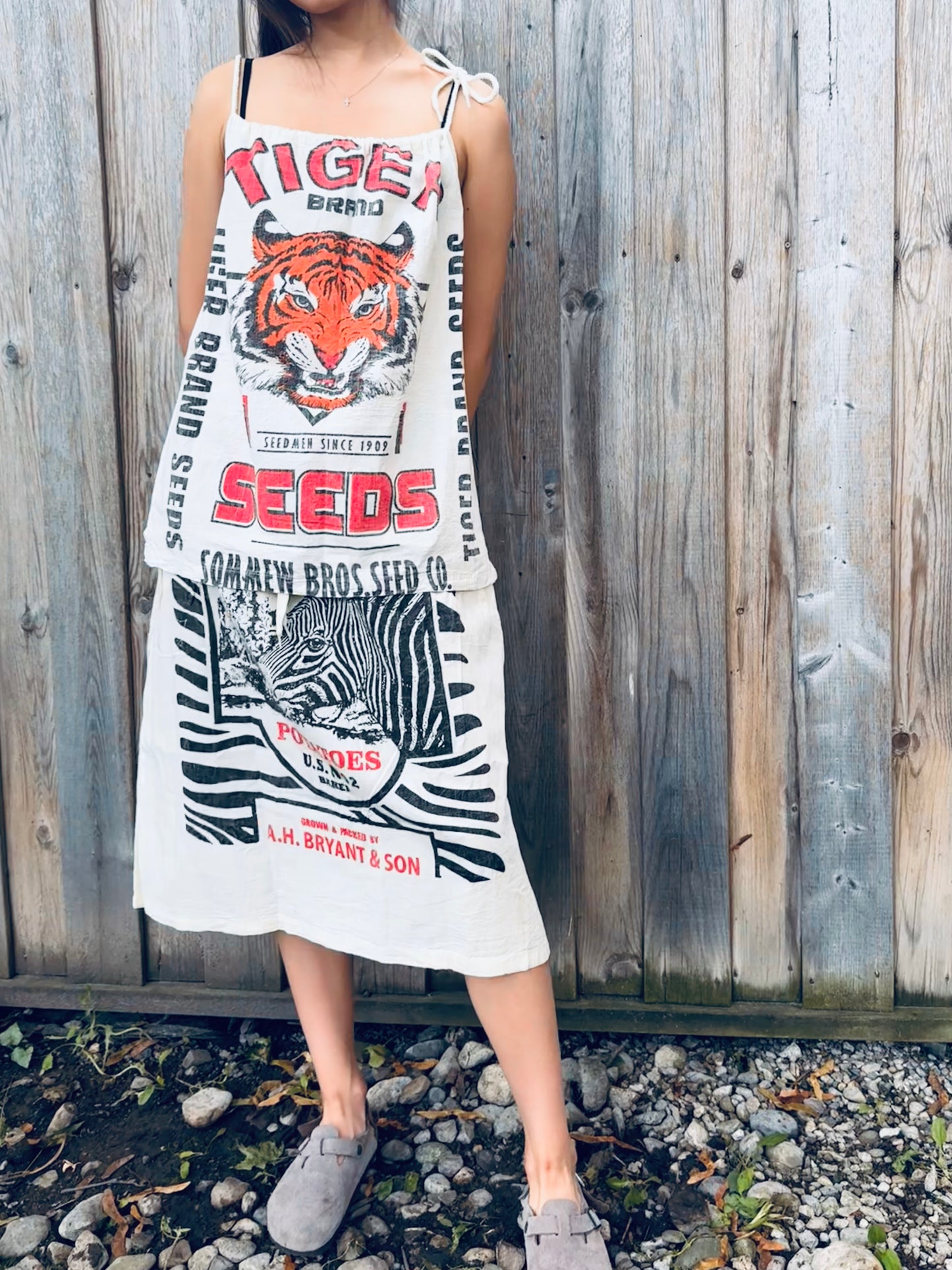 Zebra Potato Sack Midi Skirt – Reworked Vintage Style |