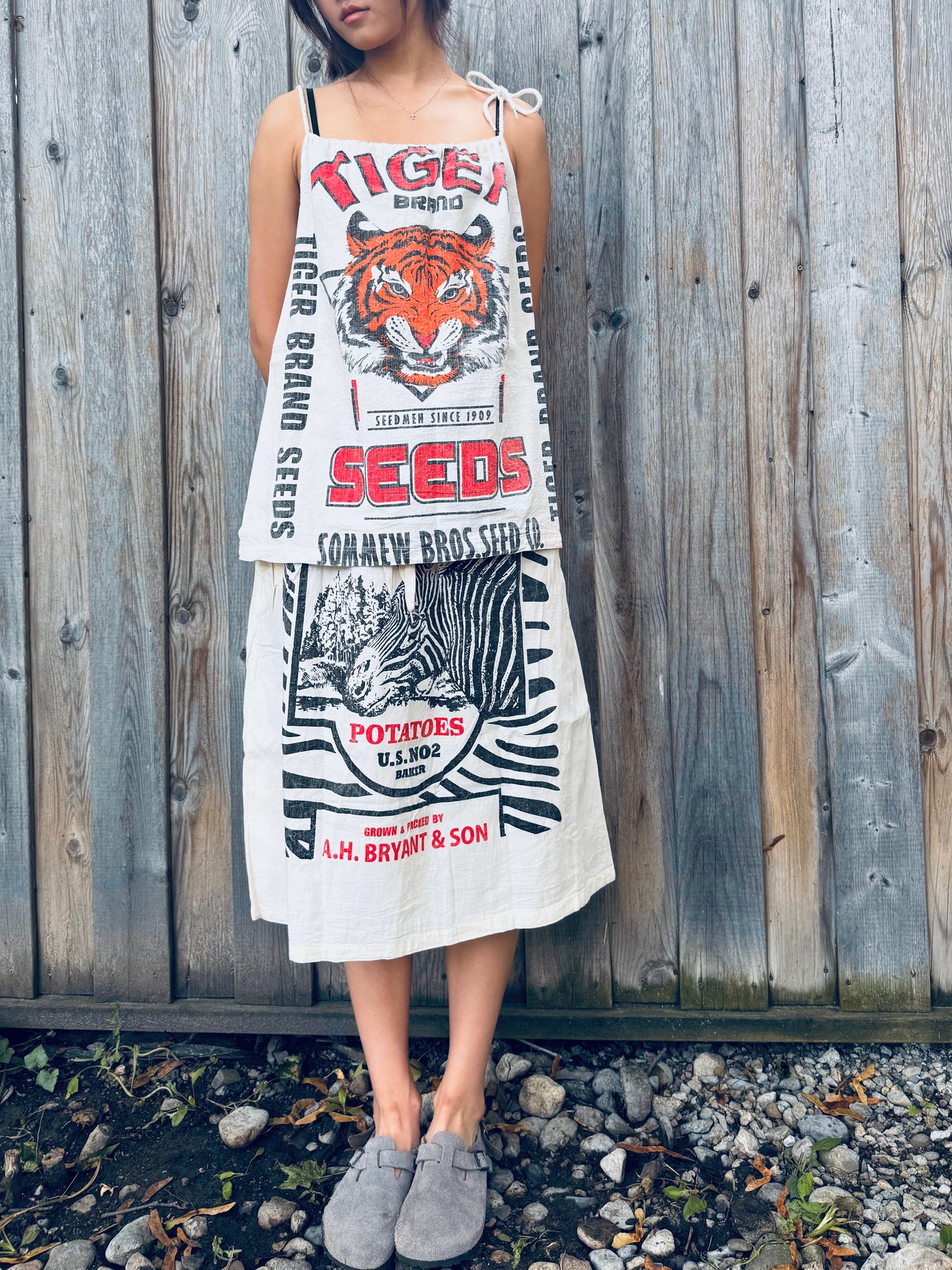Zebra Potato Sack Midi Skirt – Reworked Vintage Style |