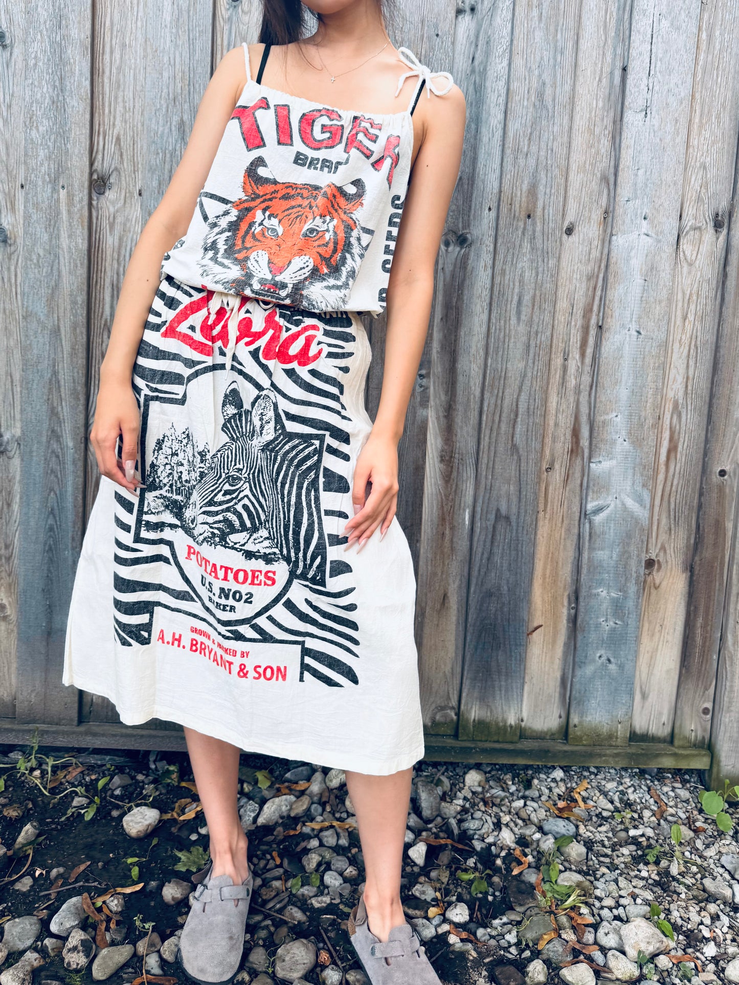 Zebra Potato Sack Midi Skirt – Reworked Vintage Style |