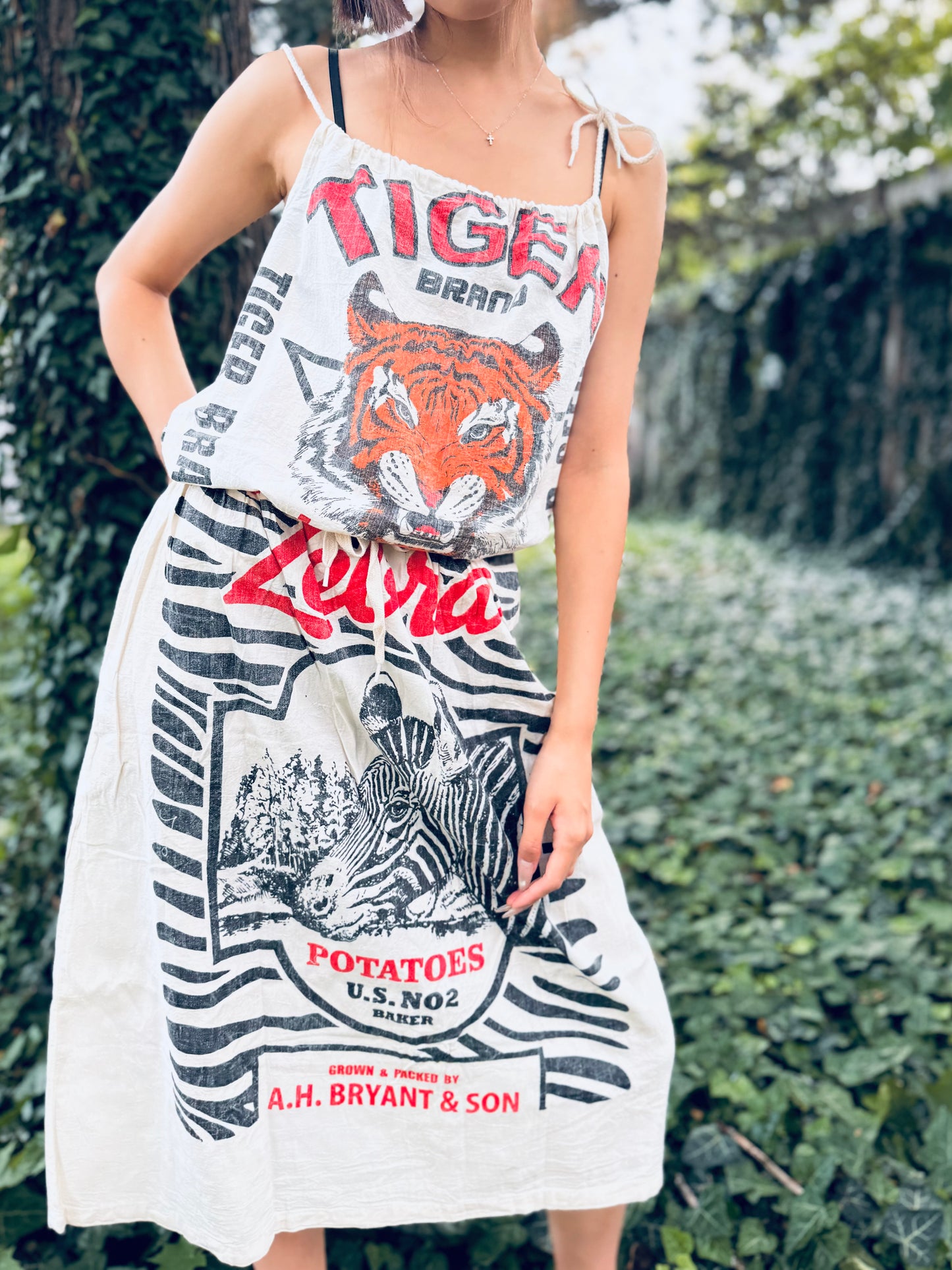 Zebra Potato Sack Midi Skirt – Reworked Vintage Style |