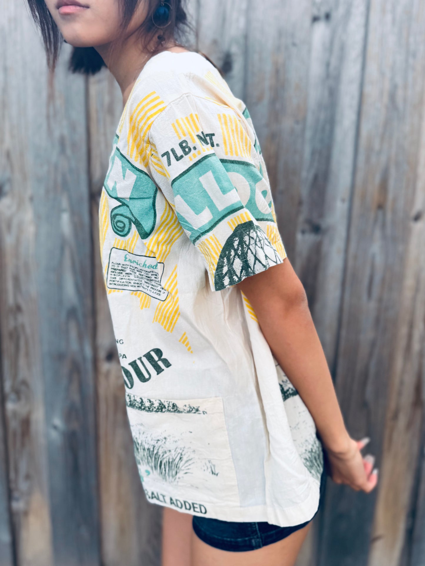 Vintage Balloon Flour Graphic V-Neck Blouse
