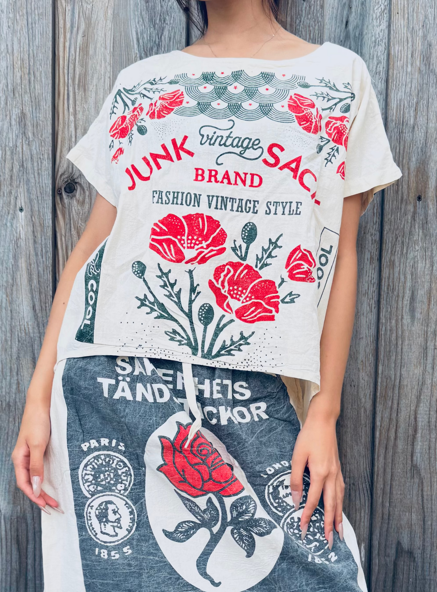 Vintage Floral Sack Top – Red Rose Print