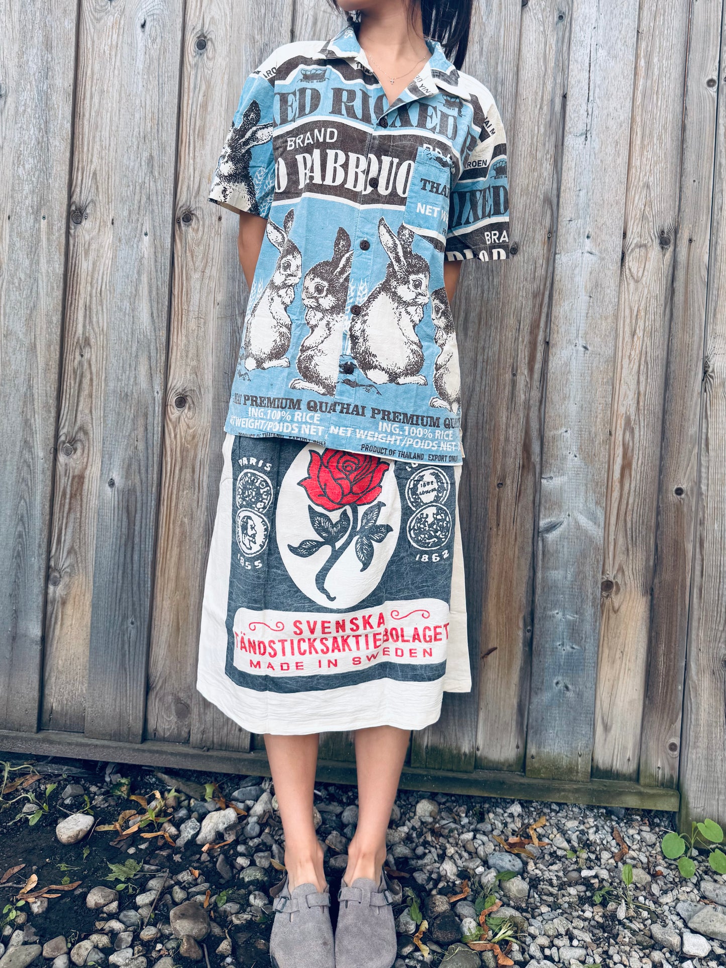 π Washed Cotton Rice Sack Shirt β Red Rabbit Graphic