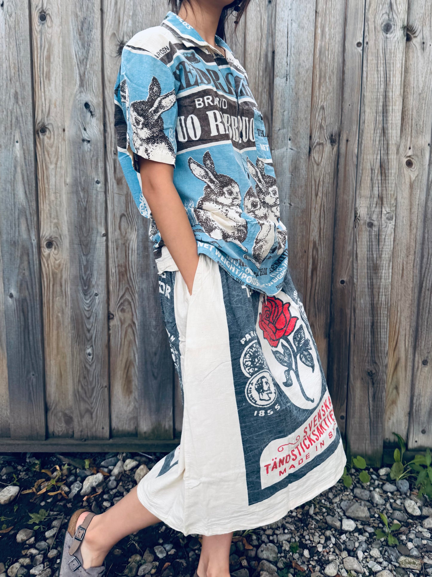 π Washed Cotton Rice Sack Shirt β Red Rabbit Graphic