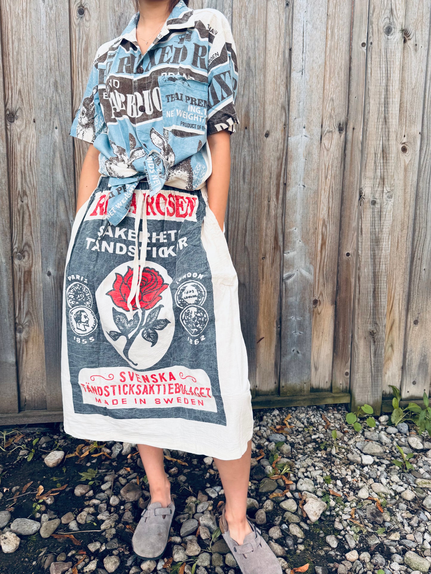 π Washed Cotton Rice Sack Shirt β Red Rabbit Graphic