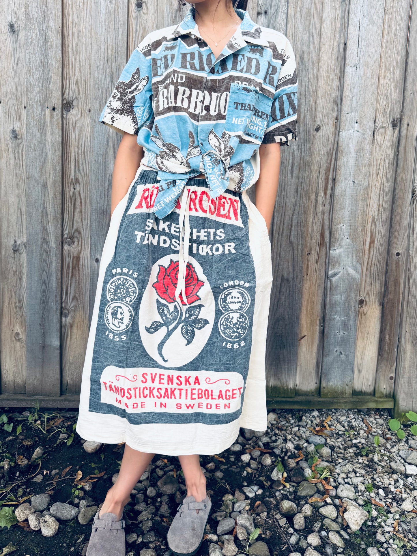 π Washed Cotton Rice Sack Shirt β Red Rabbit Graphic