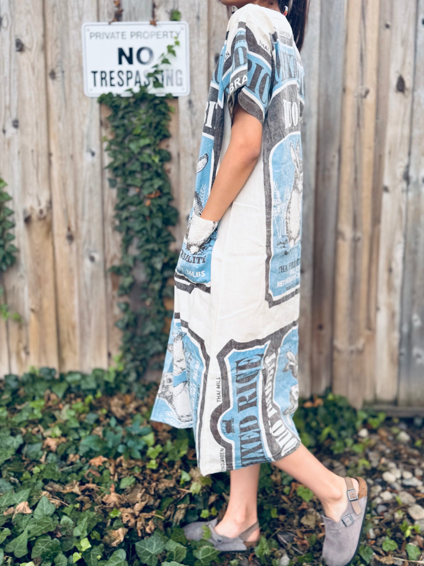 π° Duo Rabbit V-Neck Dress β Washed Cotton Upcycled Artwear