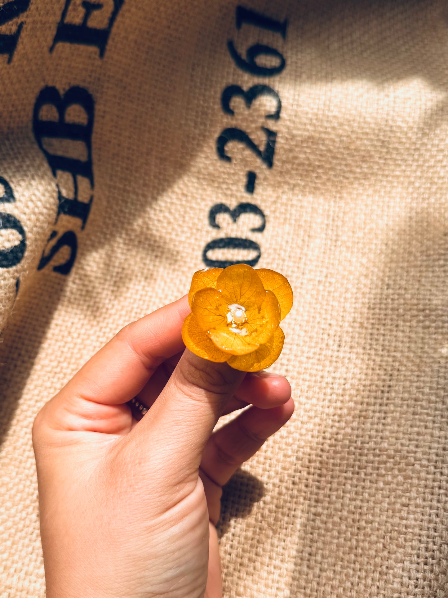 Real Dried Hydrangea Adjustable Ring – 14K Gold‑Filled