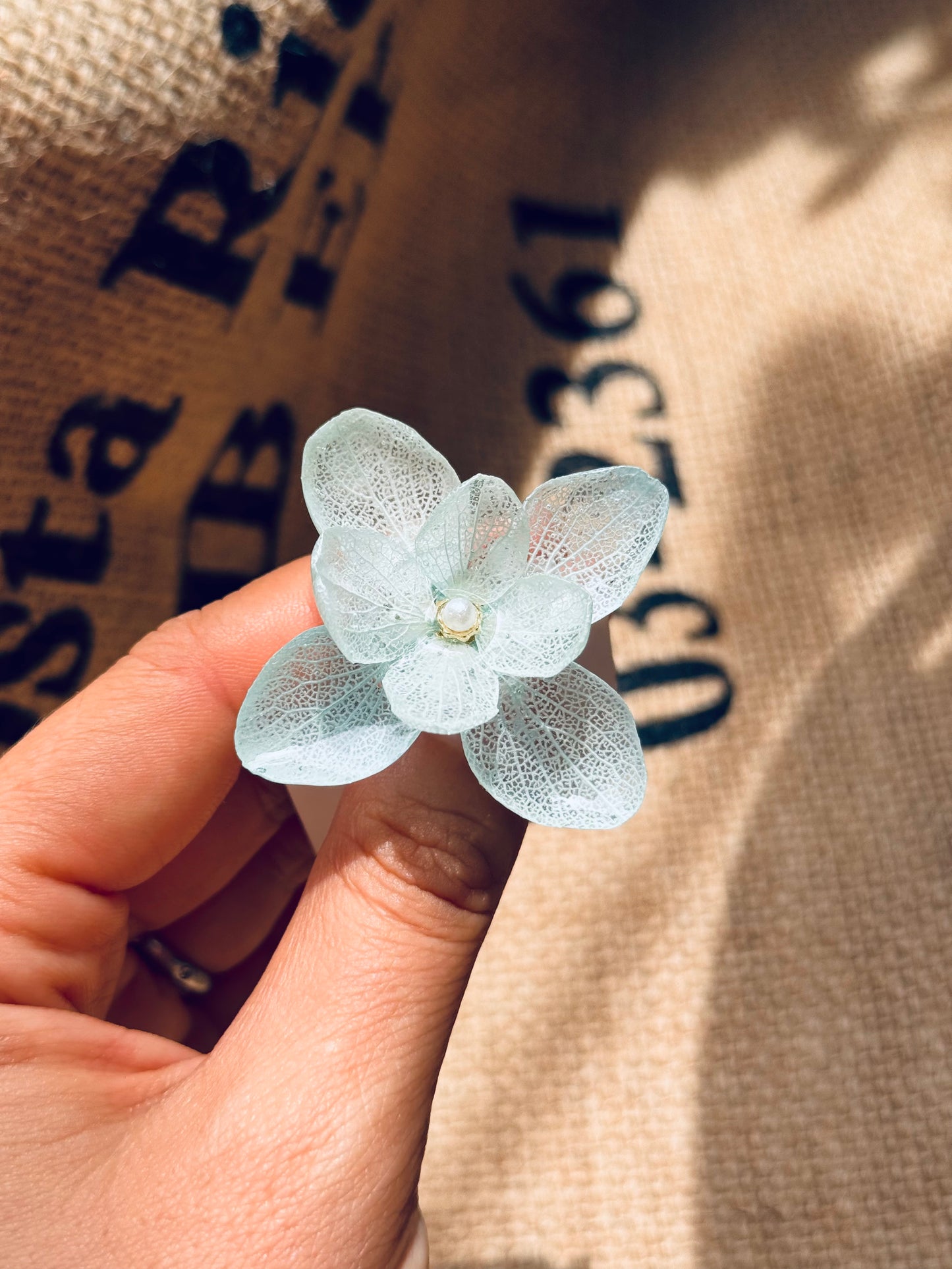 Real Dried Hydrangea Adjustable Ring – 14K Gold‑Filled