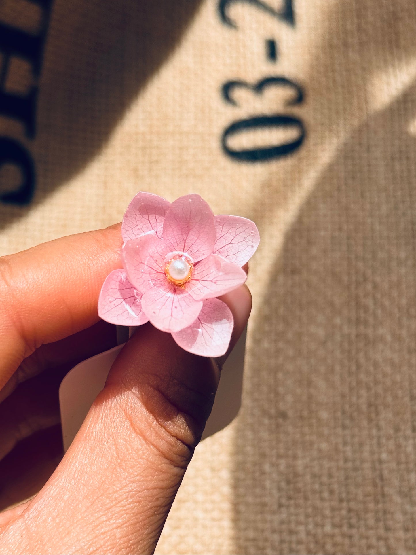 Real Dried Hydrangea Adjustable Ring – 14K Gold‑Filled